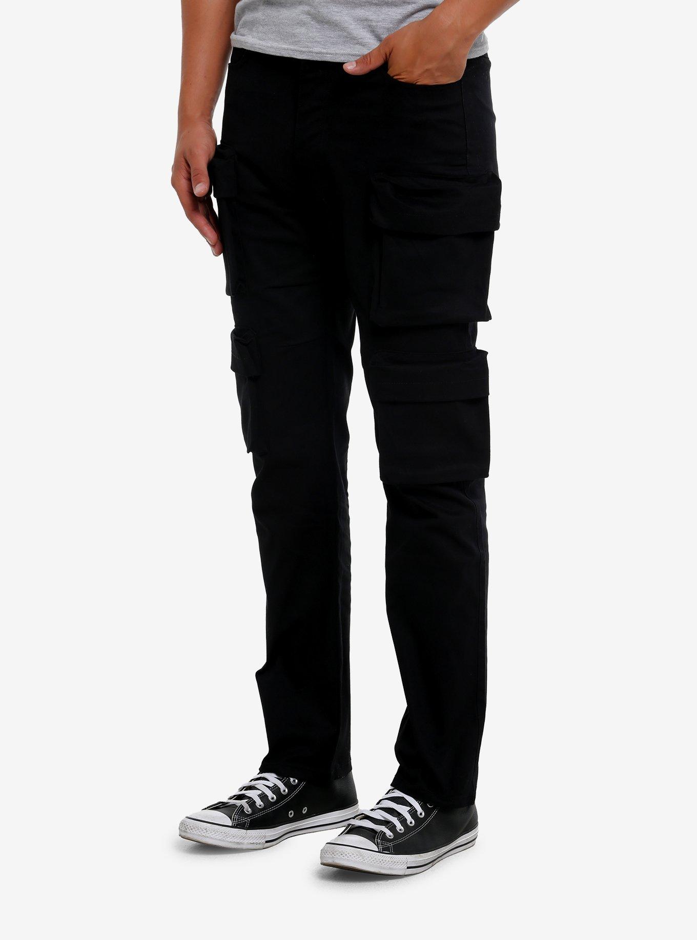Black Four Cargo Pocket Skinny Pants, , hi-res