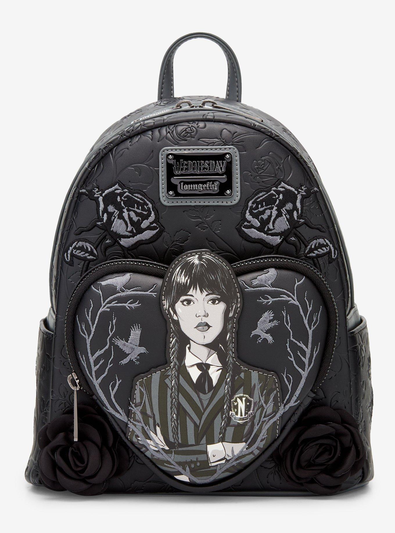 Loungefly Wednesday Black Rose Heart Mini Backpack, , hi-res