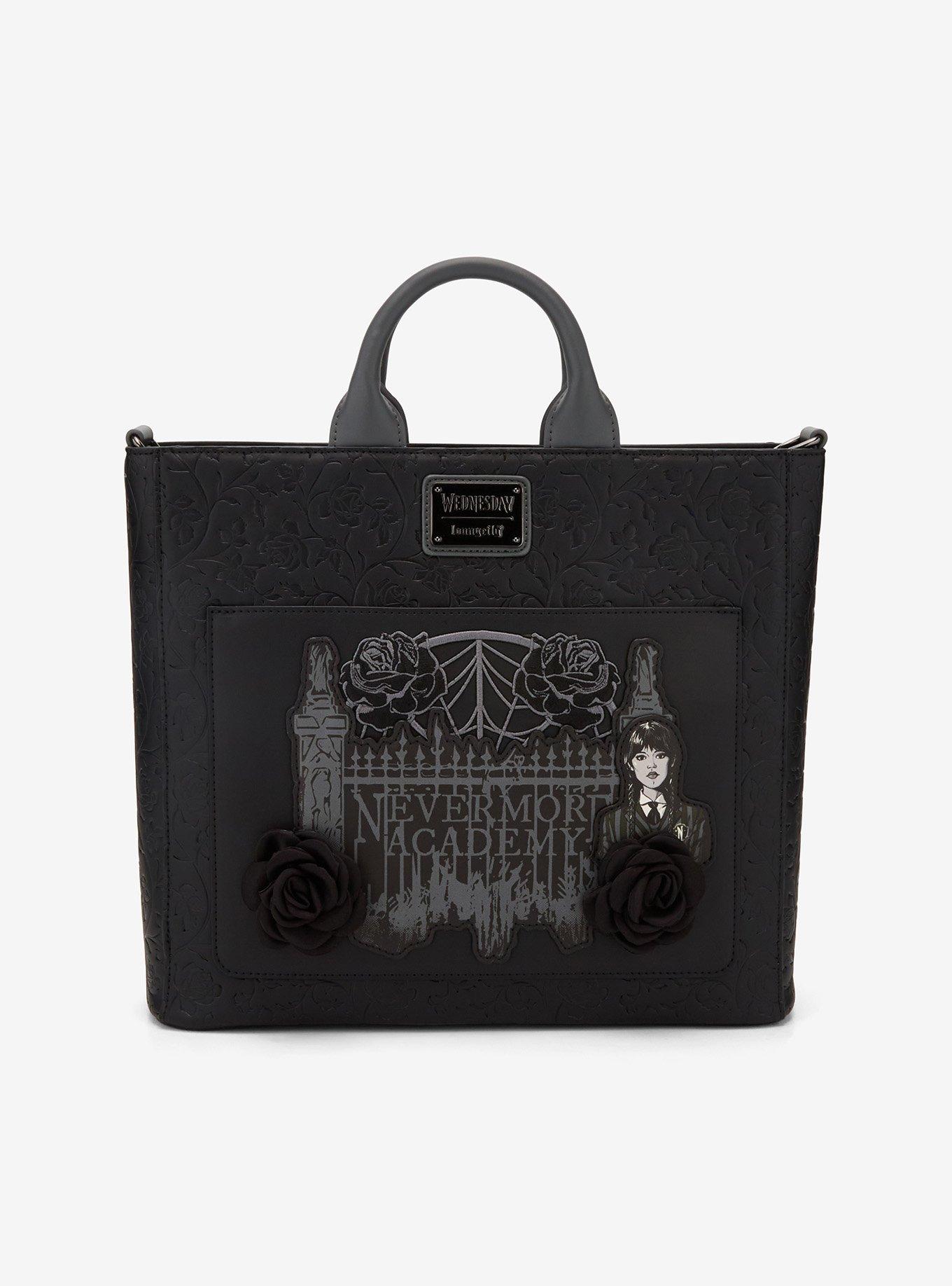Loungefly Wednesday Black Rose Convertible Tote Bag