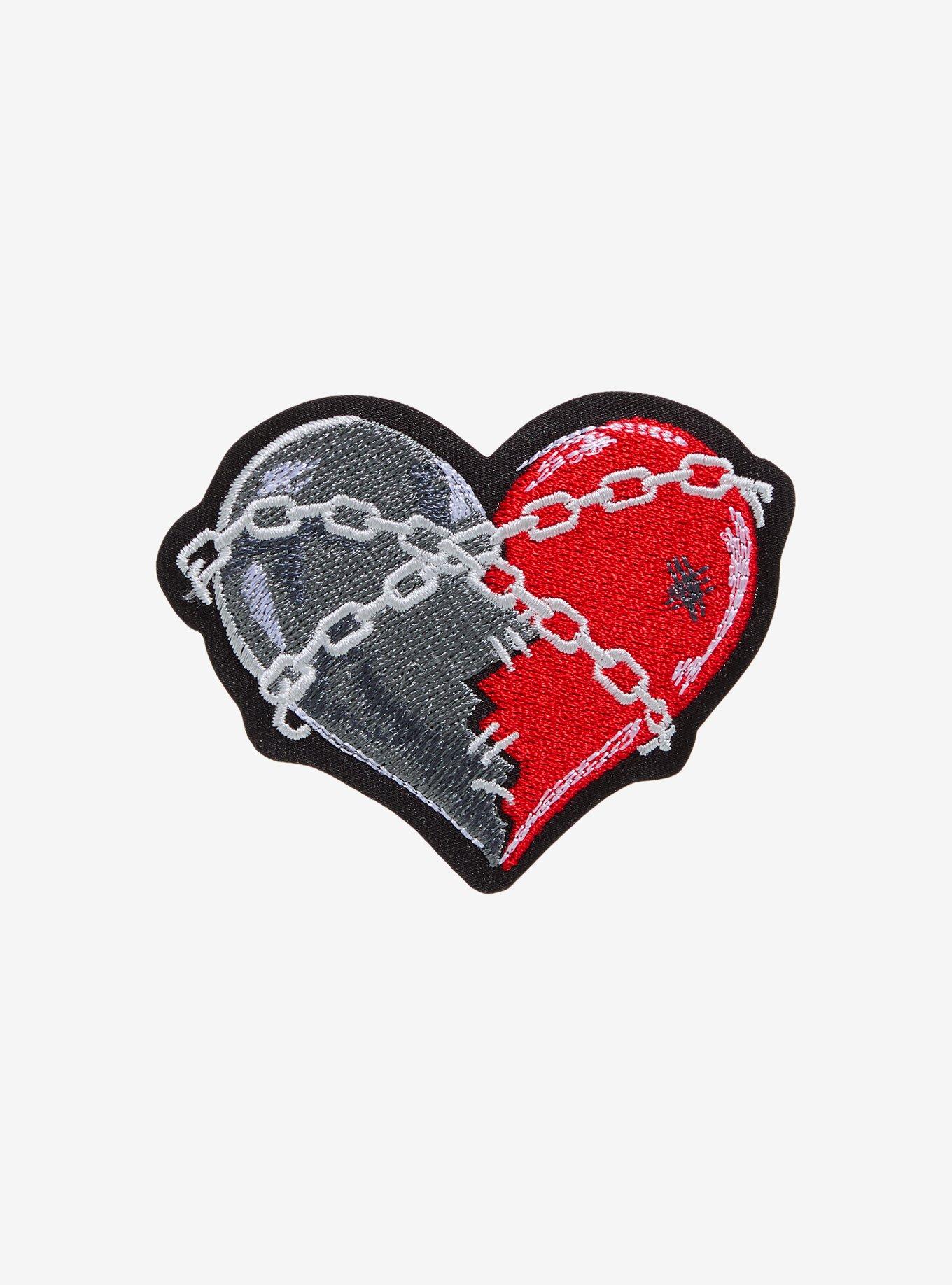 Grey & Red Broken Heart Chain Patch, , hi-res