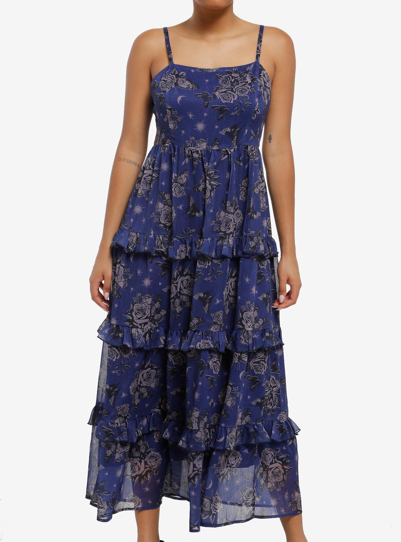 Cosmic Aura Butterfly Rose Tiered Midaxi Dress, , hi-res