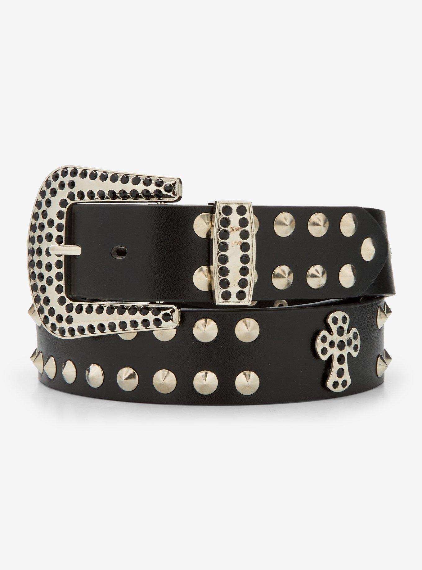 Black Bling Cross Stud Belt | Hot Topic
