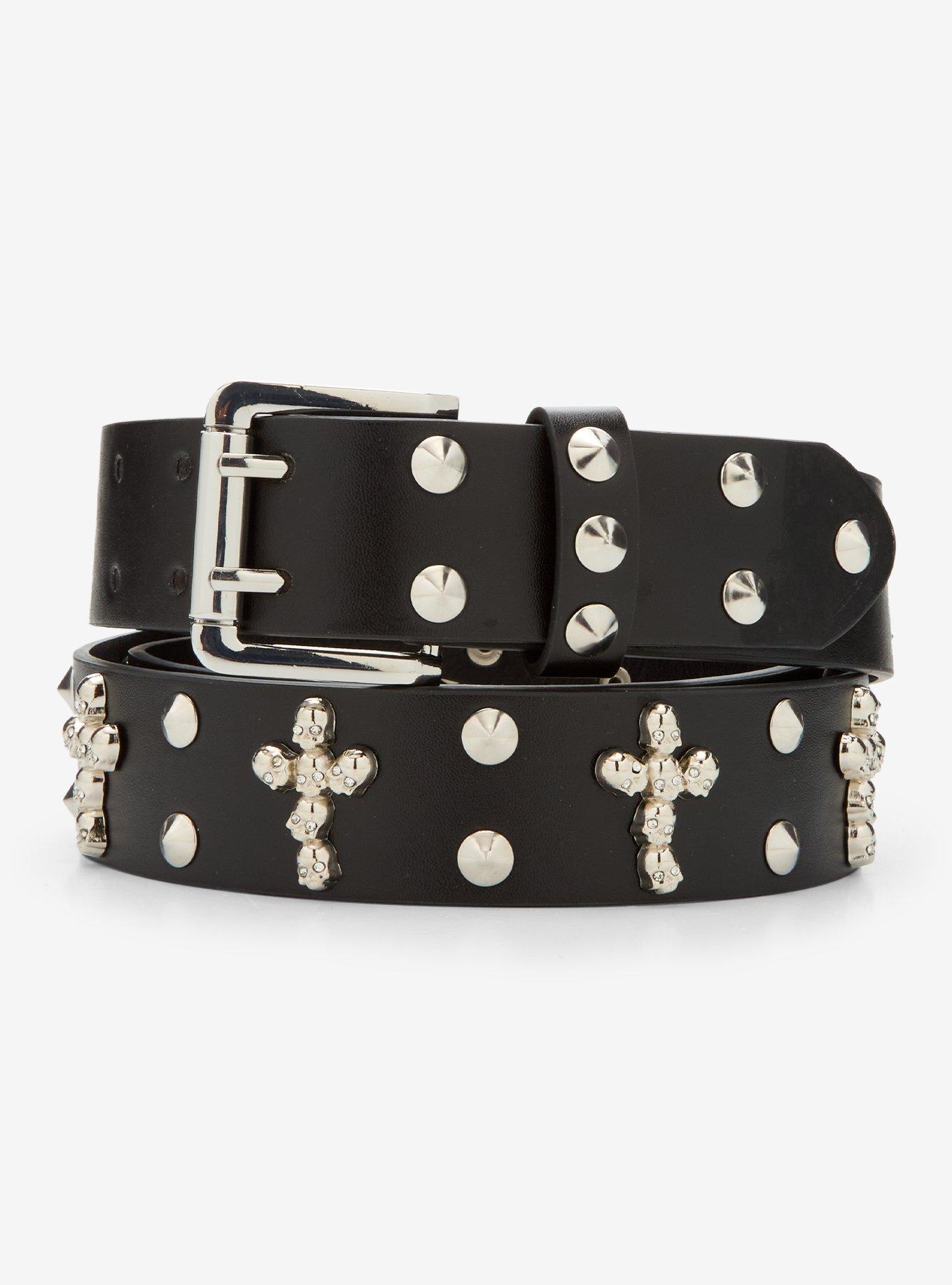 Black Skull Cross Stud Belt, , hi-res
