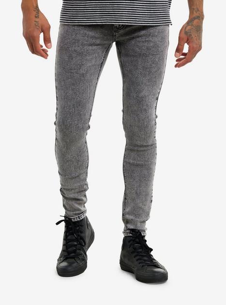 HOT Metal Grey Mens Grey Acid Wash Jeans Grey Acid Wash