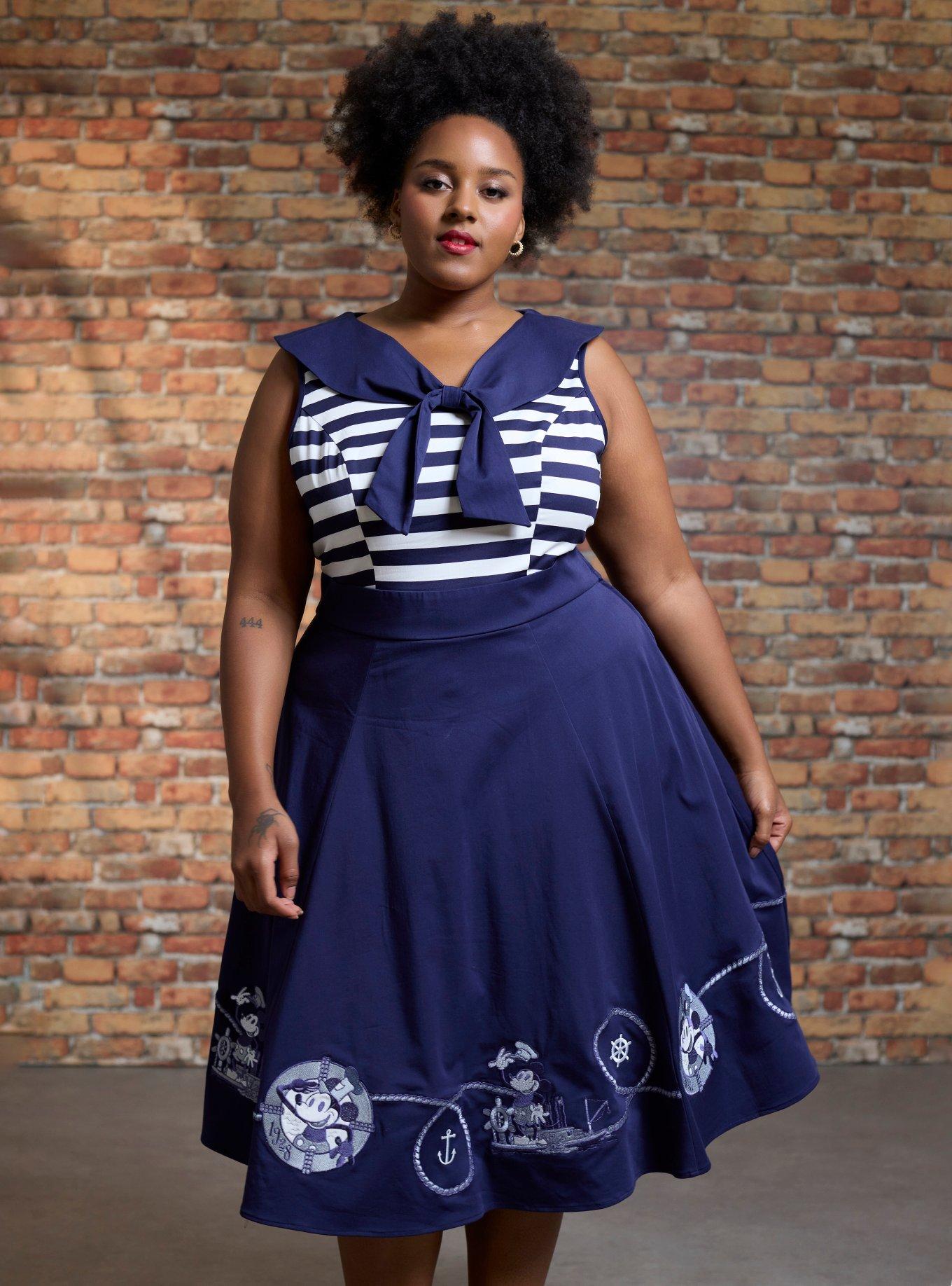 Her Universe Disney Steamboat Willie Sailor Retro Dress Plus Size Her Universe Exclusive, , hi-res