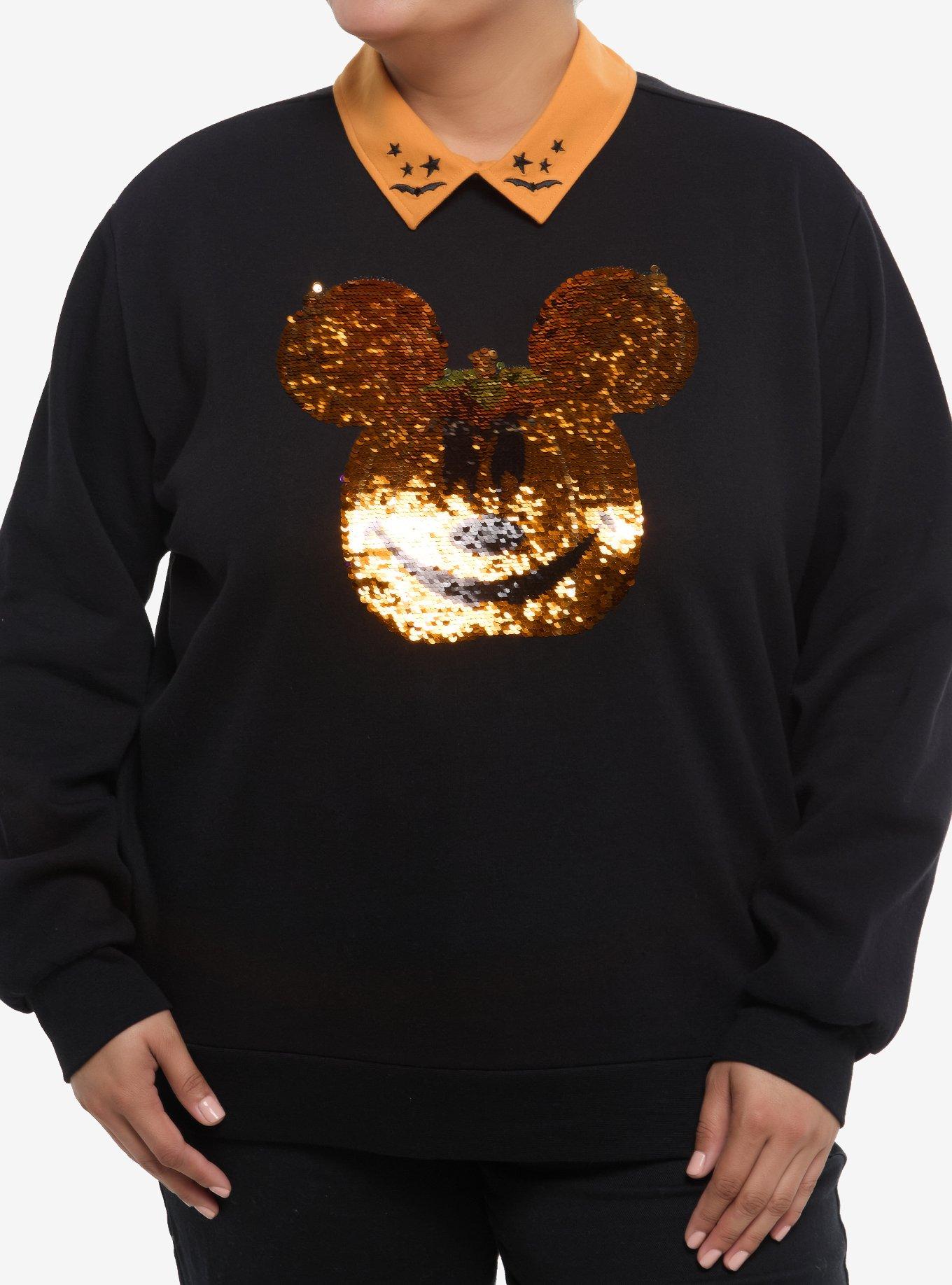 Her Universe Disney Mickey Mouse Sequin Pumpkin Collared Sweatshirt Plus Size Her Universe Exclusive, , hi-res