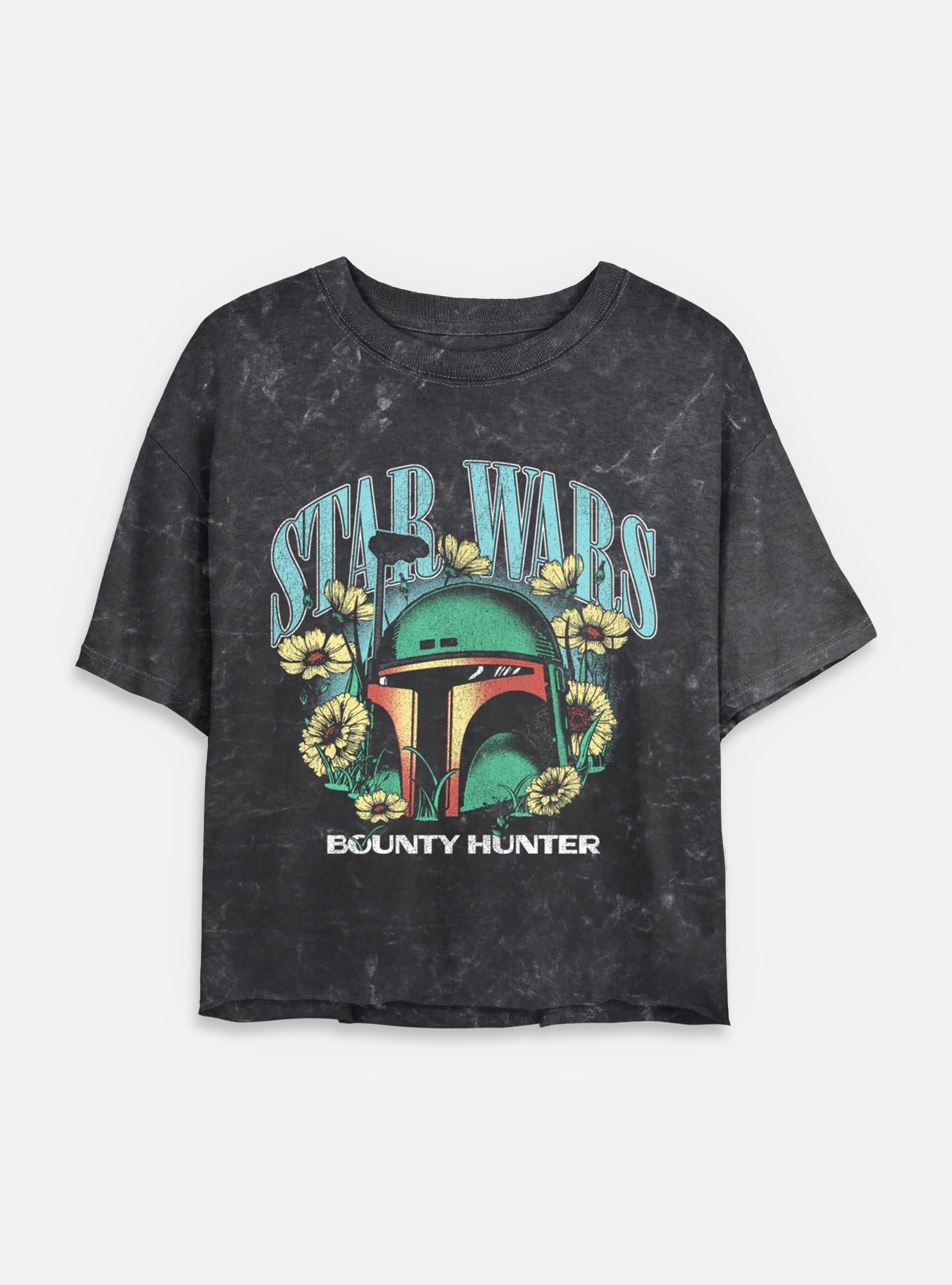 Star Wars Boba Fett Bounty Hunter Mineral Wash Womens Crop T-Shirt, BLACK, hi-res
