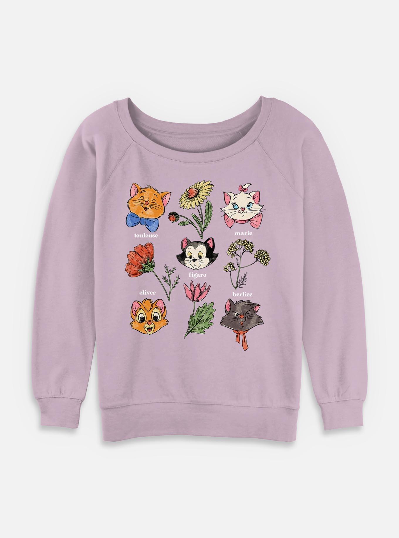 Disney The Aristocats Cats Botanical Womens Slouchy Sweatshirt, LAVENDER, hi-res