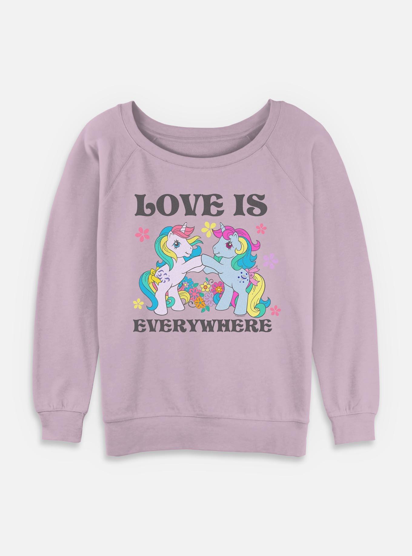 My Little Pony Made In The 80s Girls Slouchy Sweatshirt Love Is Everywhere Womens Slouchy Sweatshirt, , hi-res