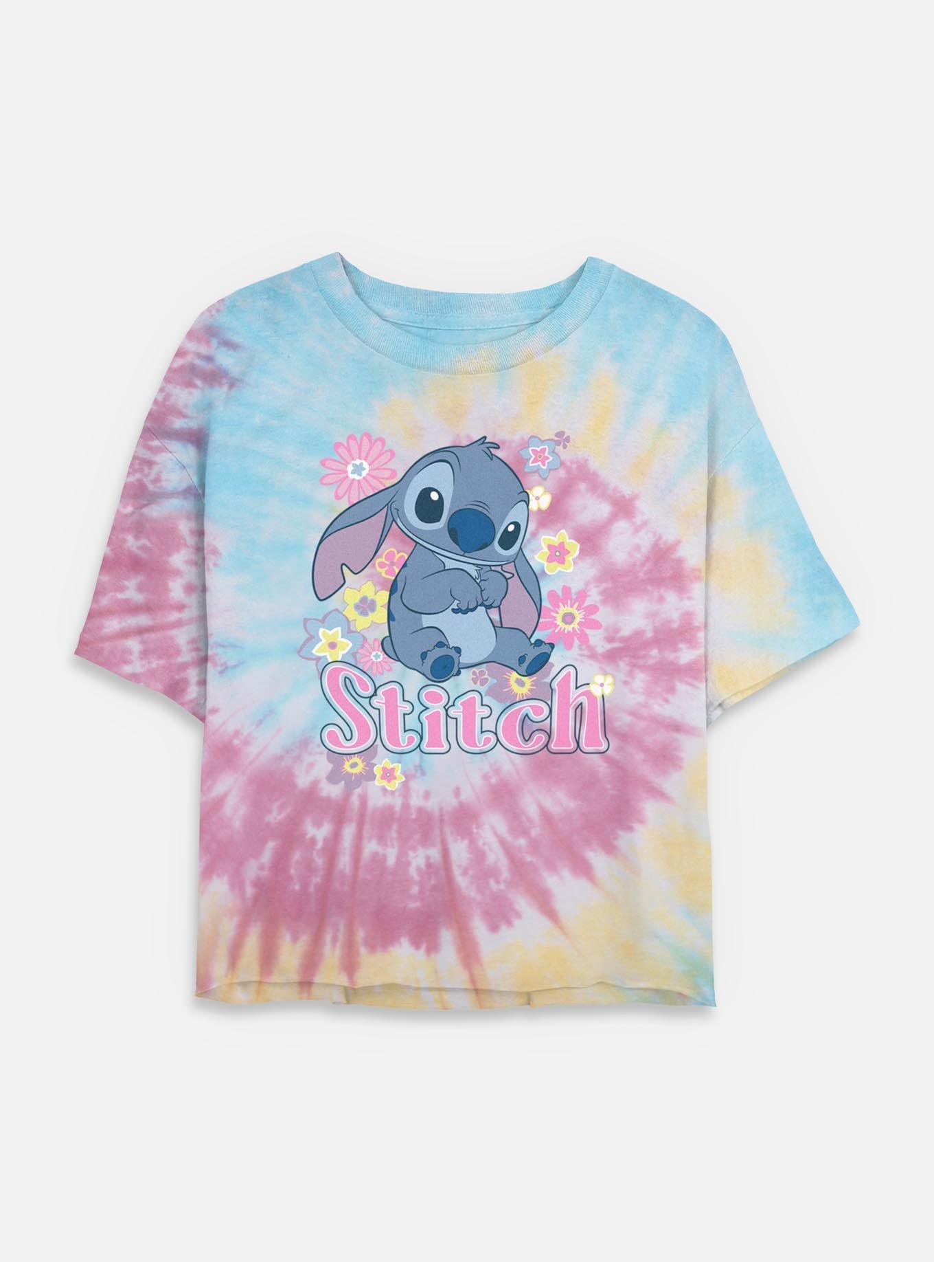 Disney Lilo & Stitch Spring Time Stitch Back Tie Dye Crop Womens  T-Shirt, BLUPNKLY, hi-res