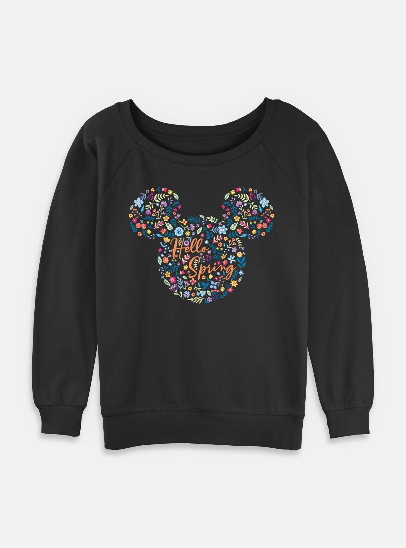 Disney Mickey Mouse Hello Spring Floral Ears  Womens Slouchy Sweatshirt, BLACK, hi-res