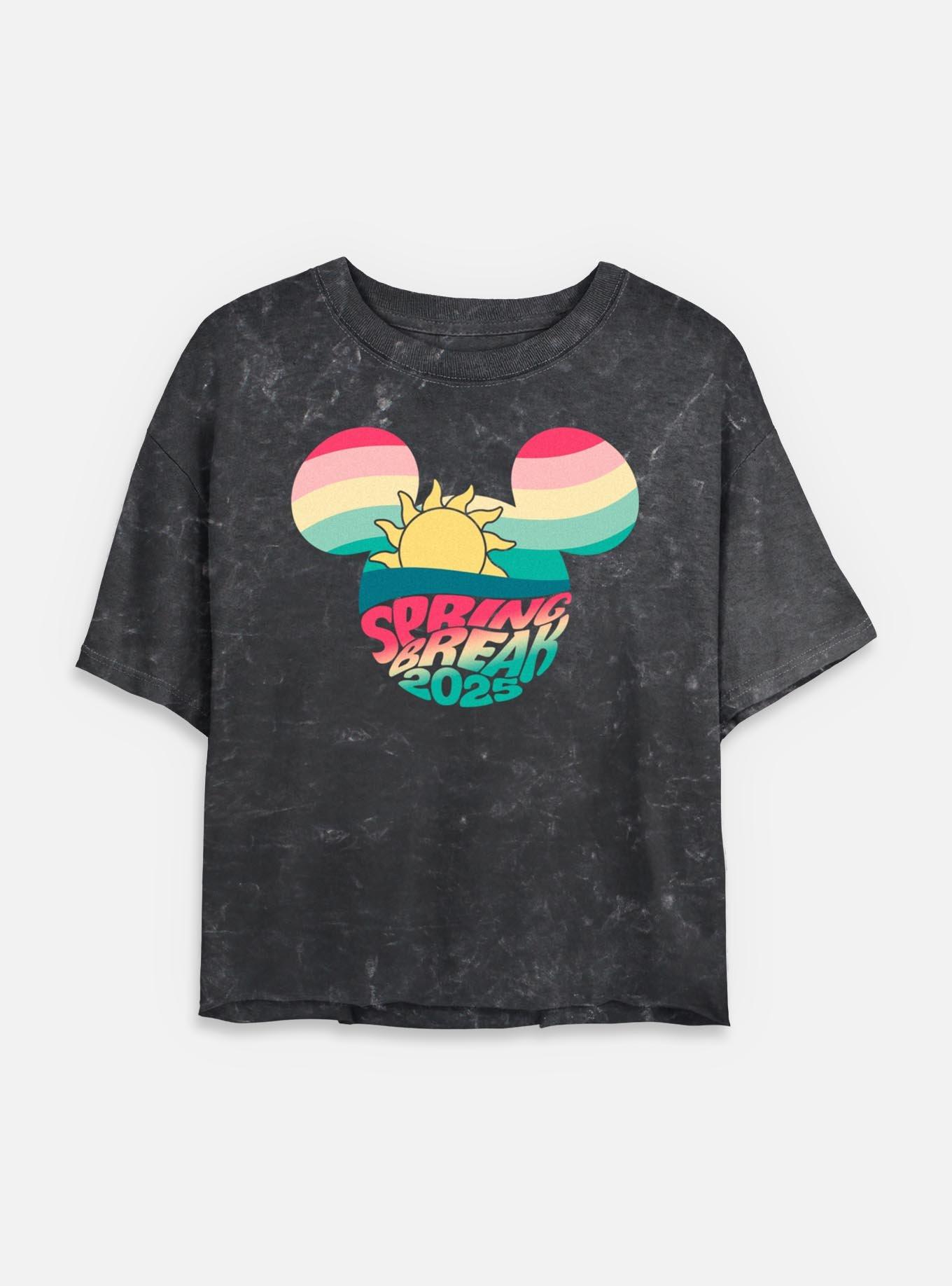 Disney Mickey Mouse Spring Break 2025 Mineral Wash Womens Crop T-Shirt, , hi-res