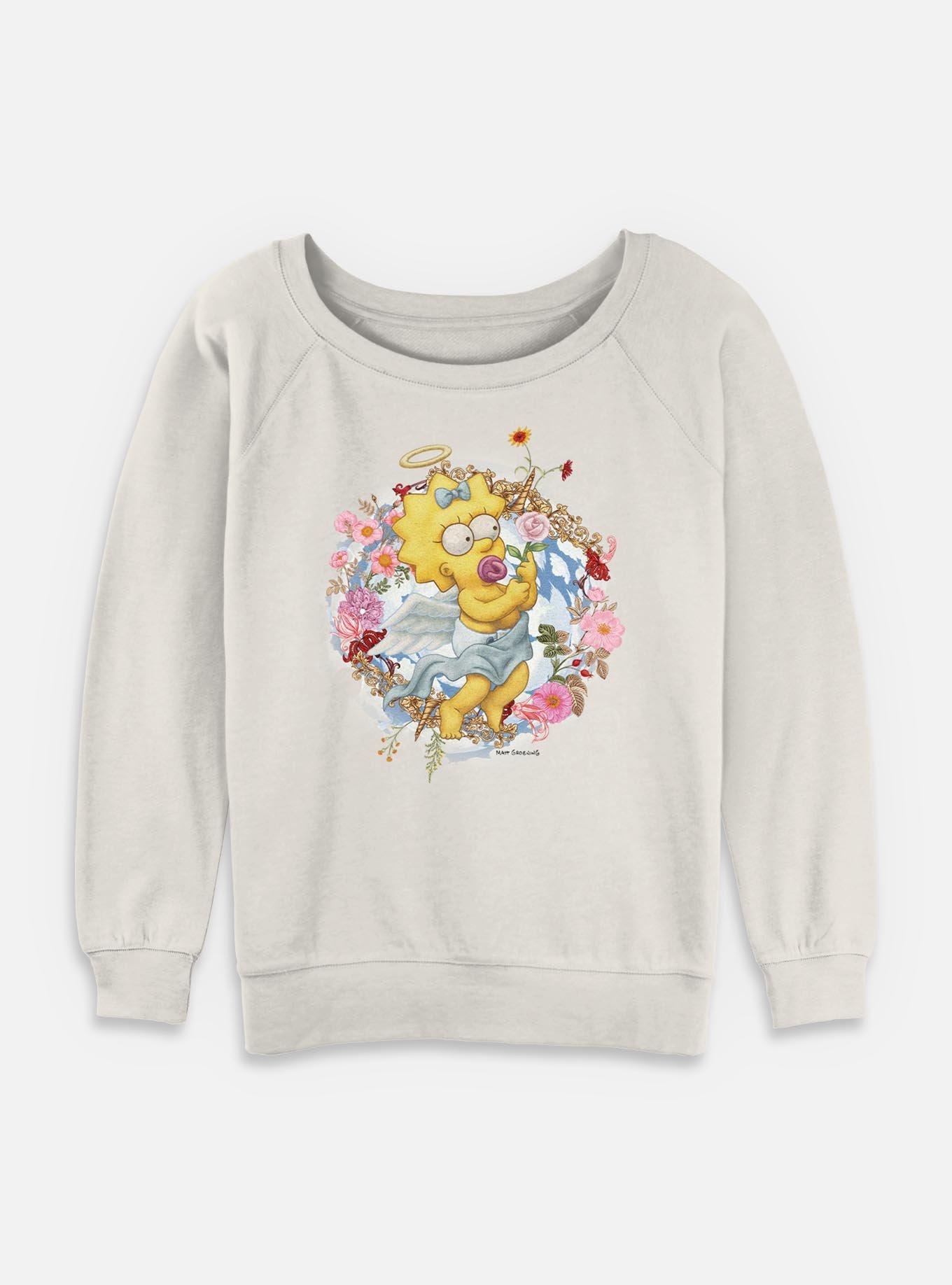 The Simpsons Cherub Maggie Floral Womens Slouchy Sweatshirt, EGRET, hi-res