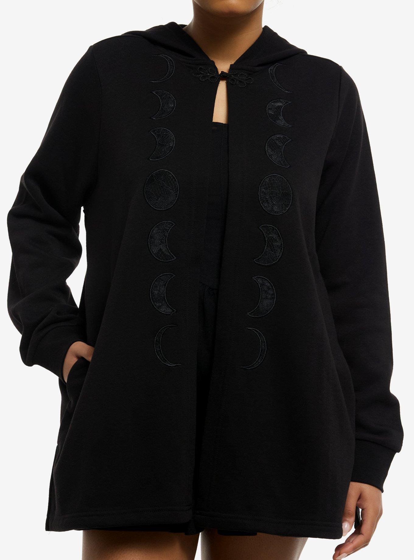 Cosmic Aura Moon Phases Lace Cutout Girls Hooded Cardigan, , hi-res