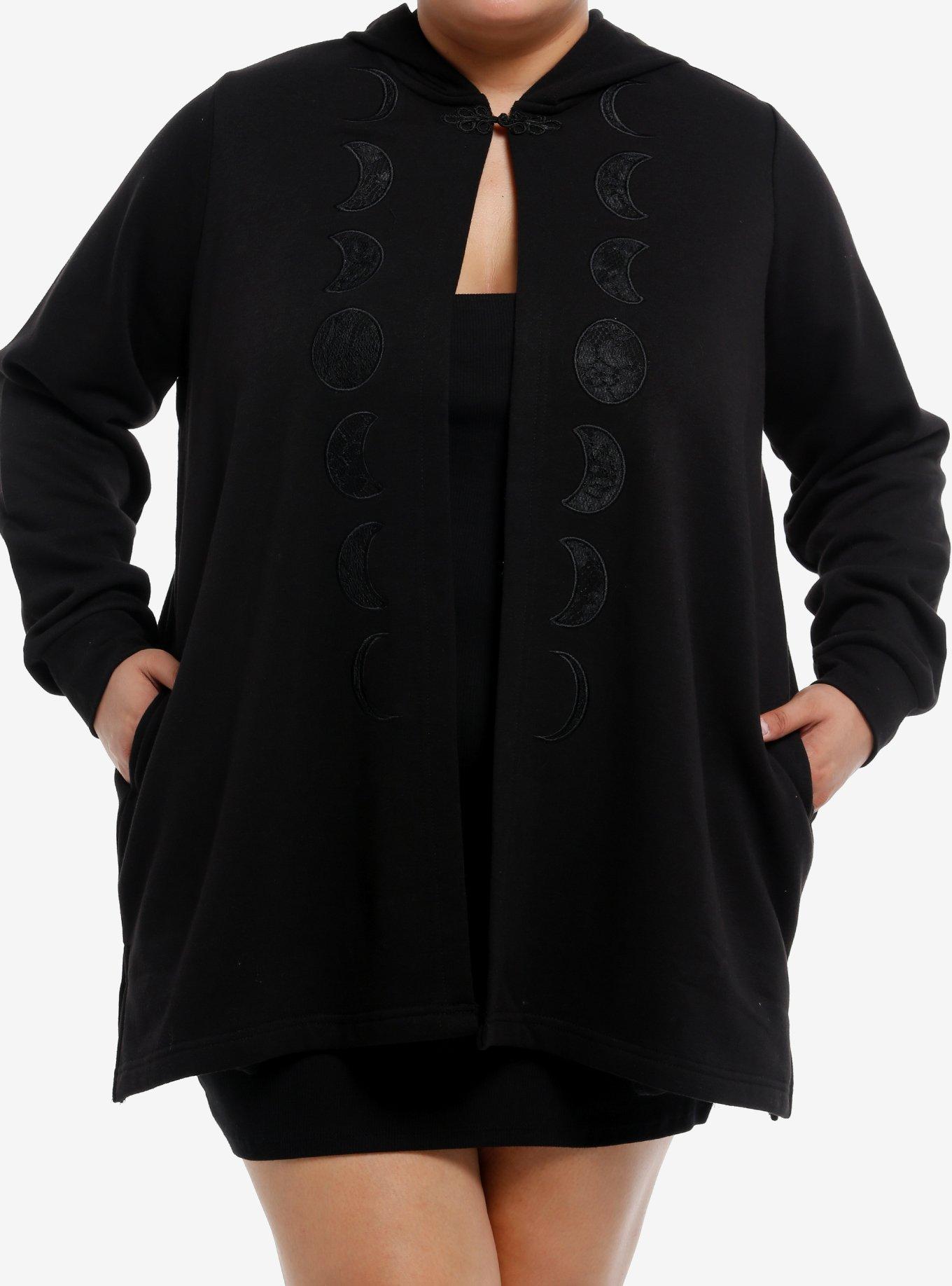 Cosmic Aura Moon Phases Lace Cutout Girls Hooded Cardigan Plus Size, , hi-res