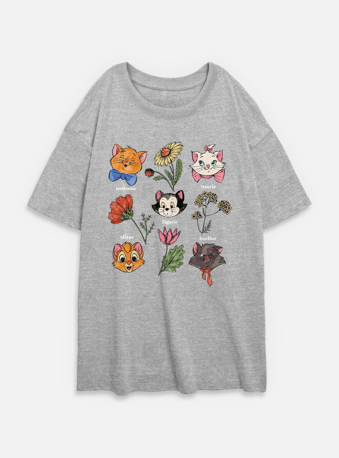 Disney The Aristocats Cats Botanical Womens Oversized T-Shirt, ATH HTR, hi-res