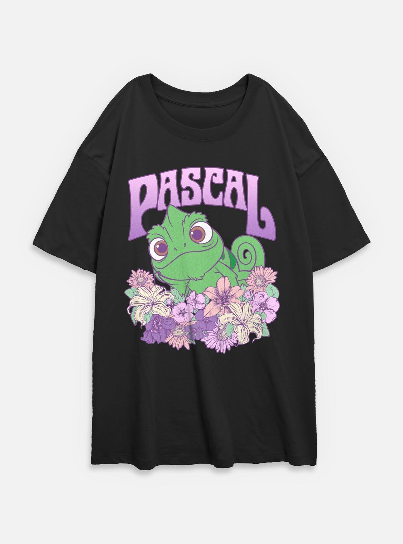 Disney Tangled Flowery Pascal Womens Oversized T-Shirt, BLACK, hi-res