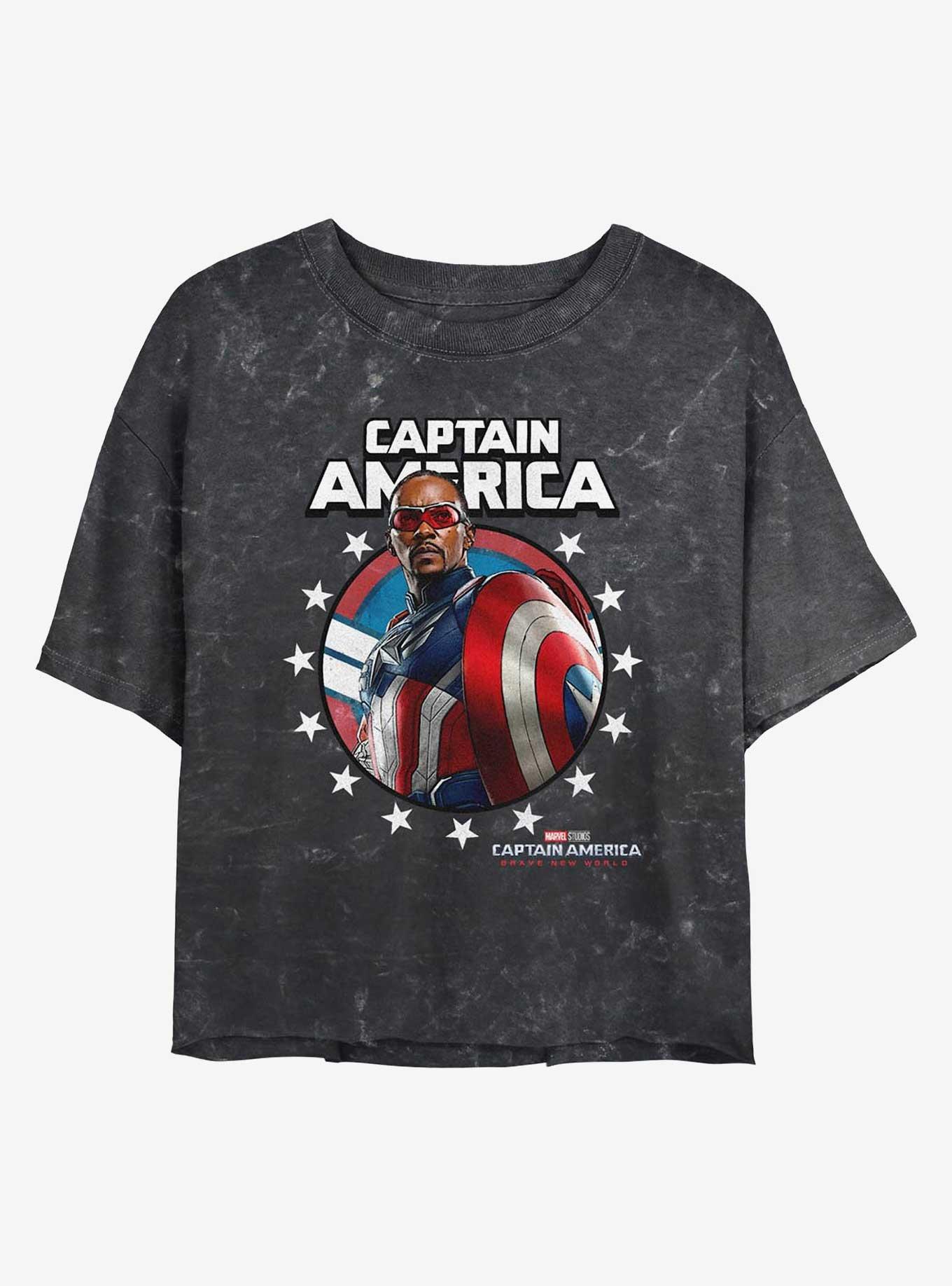 Captain America: Brave New World Captain Portrait Girls Mineral Wash Crop T-Shirt, BLACK, hi-res
