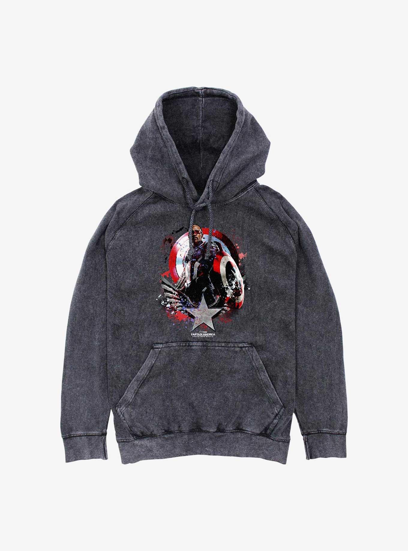 Captain America: Brave New World Paint Splatter Shield Mineral Wash Hoodie, BLACK, hi-res