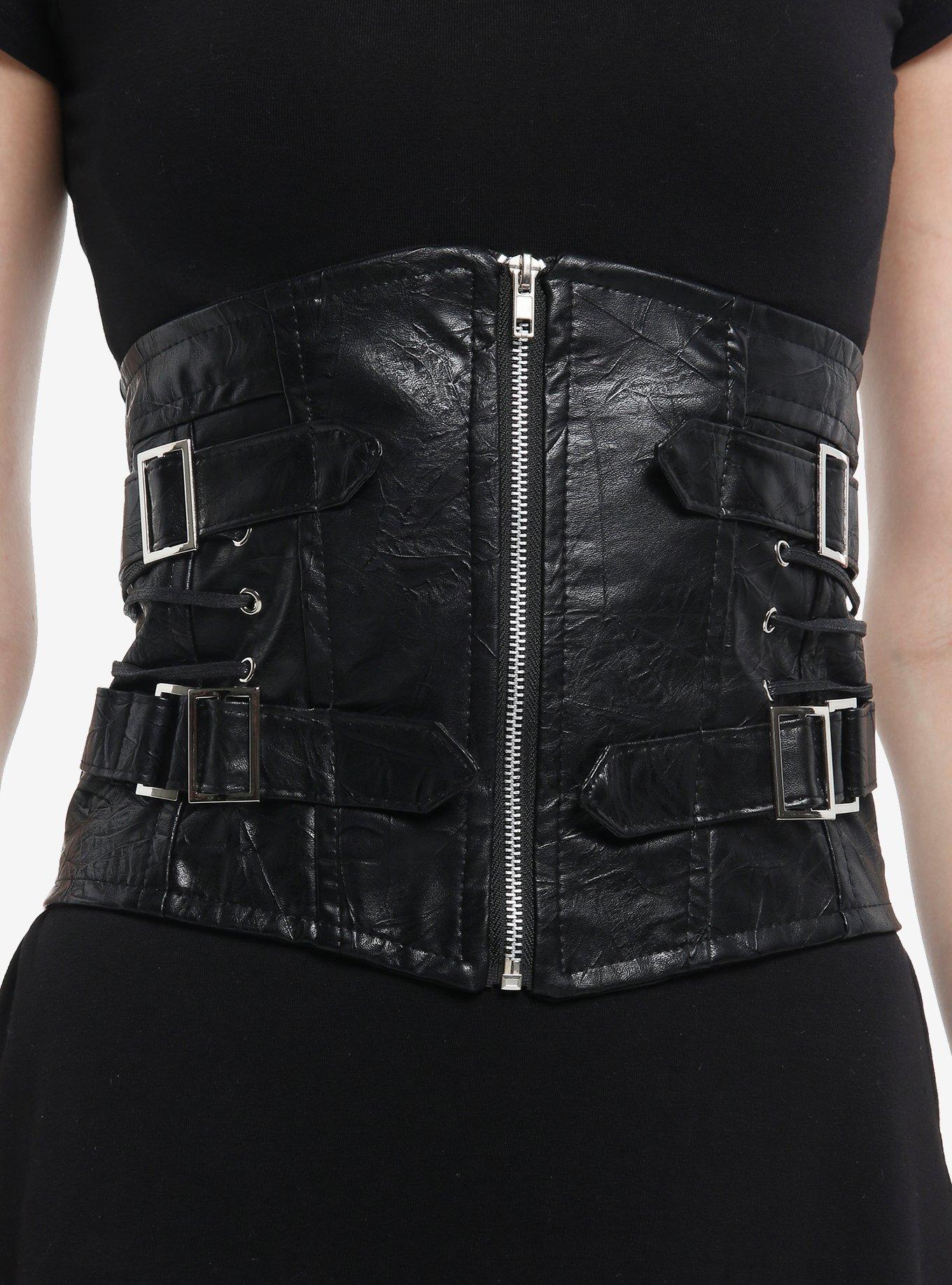 Black Side Buckle Zipper Corset Belt, , hi-res