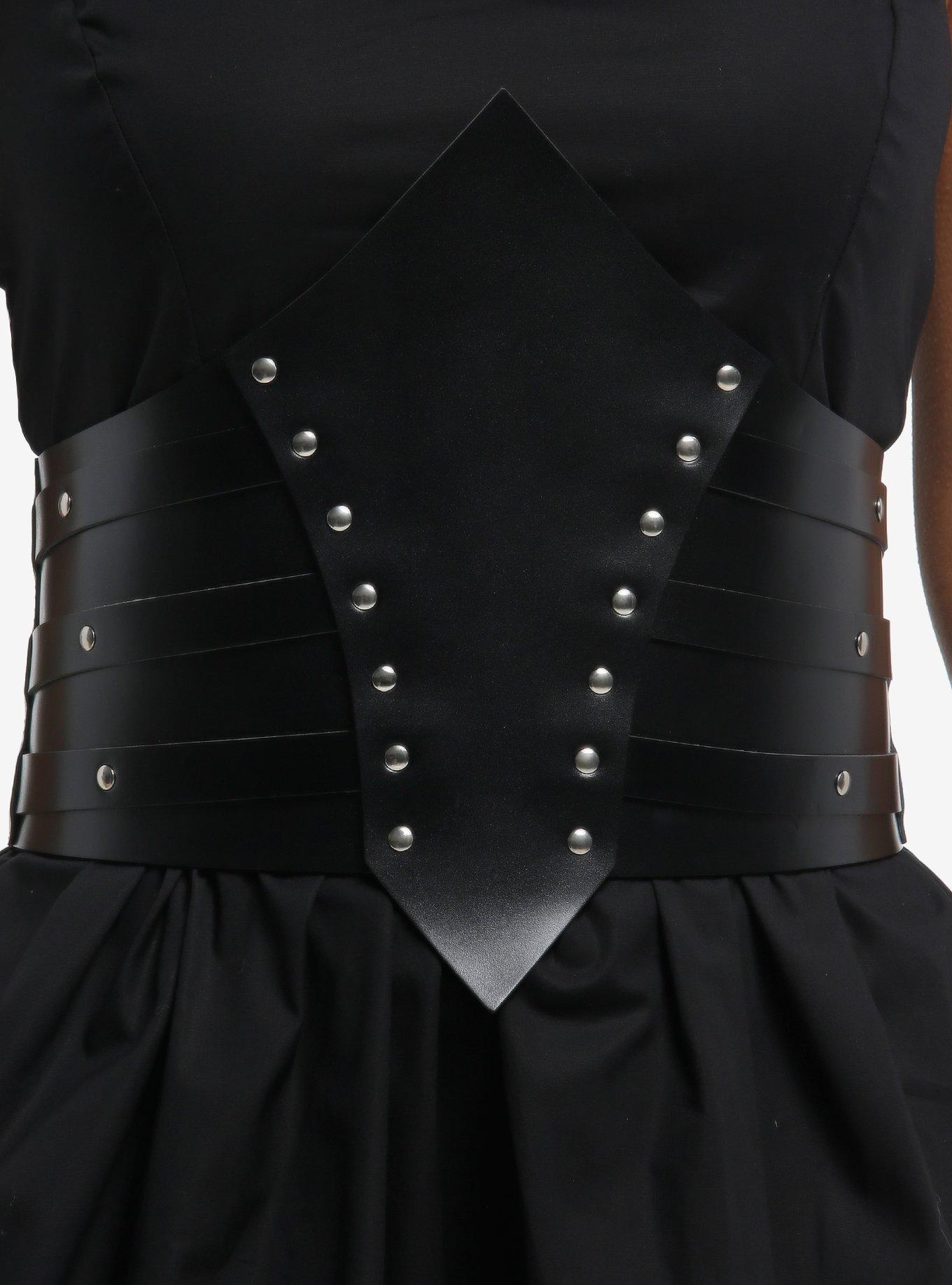 Black Strappy Silver Stud Corset Belt, , hi-res