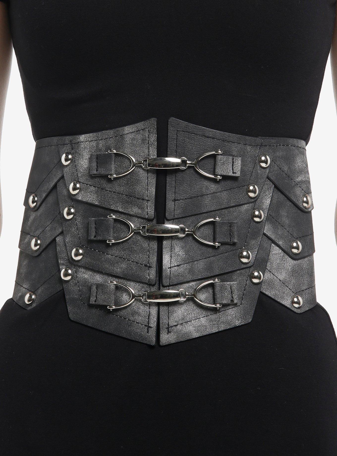 Grey Wash Buckle Layered Corset Belt, , hi-res