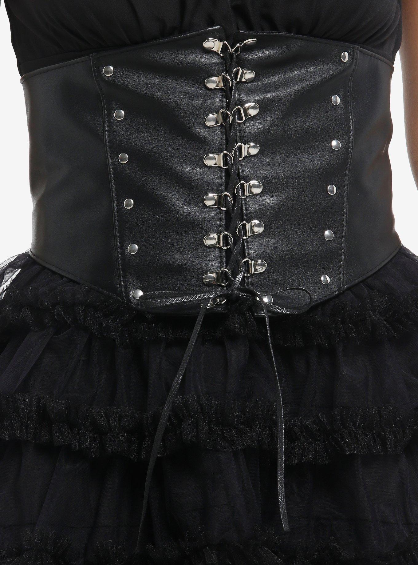 Black Lace-Up Stud Corset Belt, , hi-res