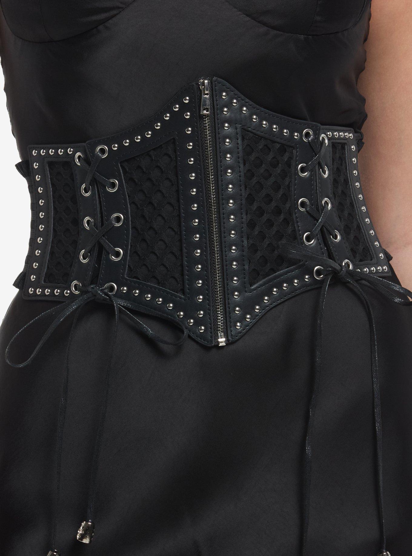 Fishnet Lace-Up Stud Corset, , hi-res