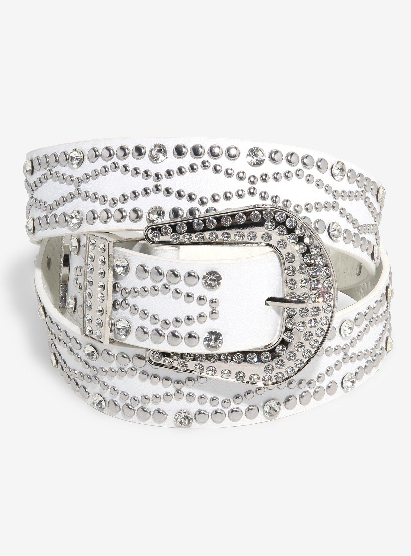 White Wave Stud Bling Western Belt, , hi-res