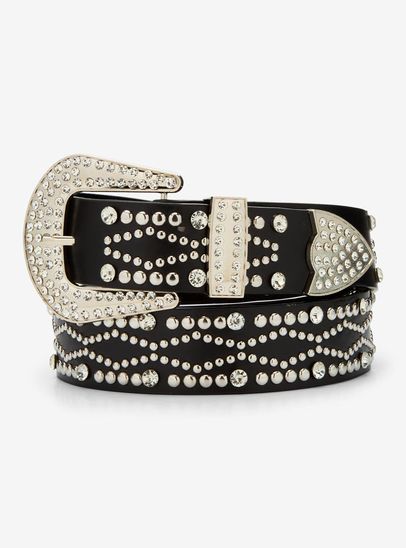 Black Wave Stud Bling Western Belt, , hi-res