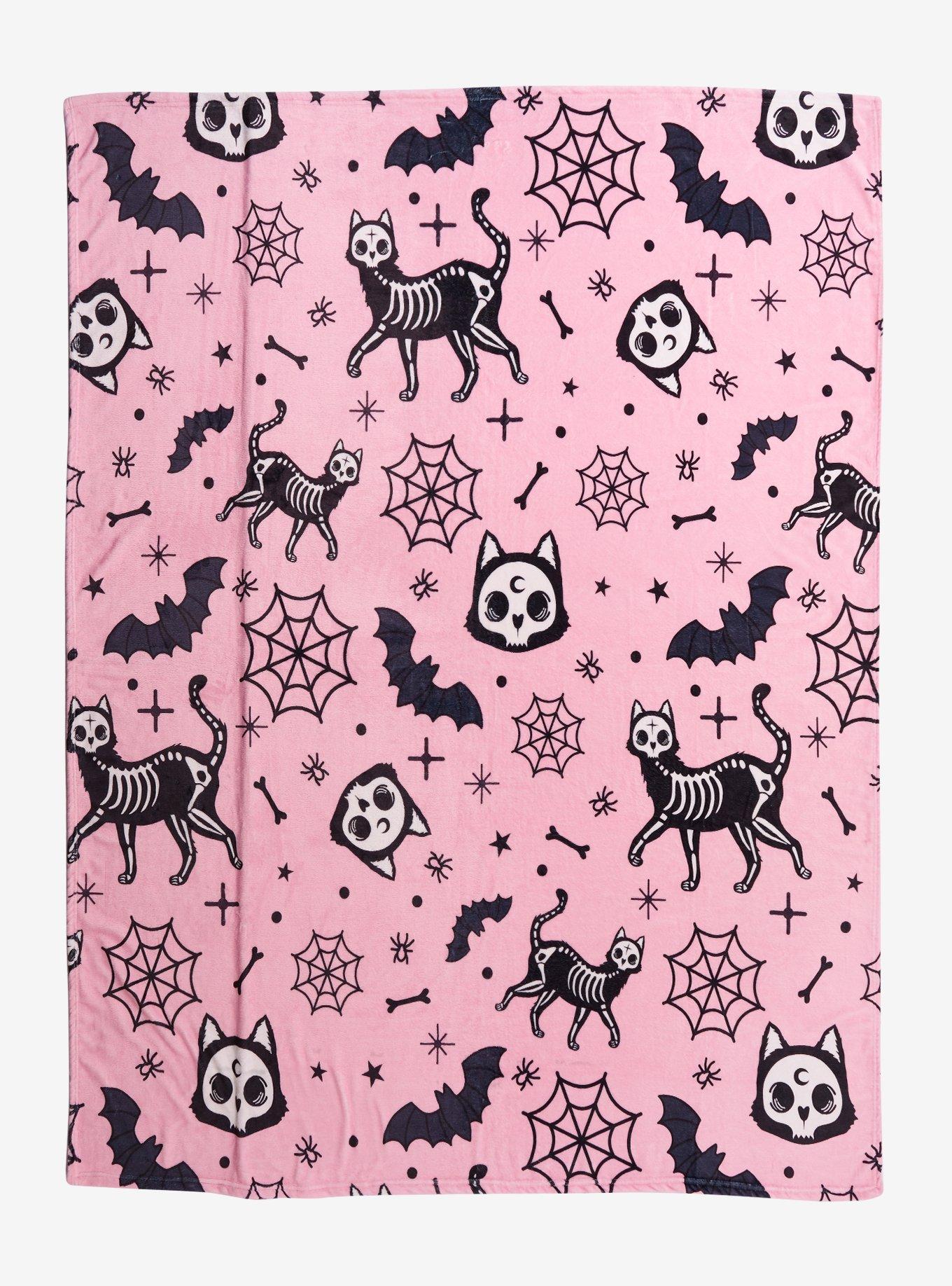 Skeleton Cat Bat Throw Blanket, , hi-res