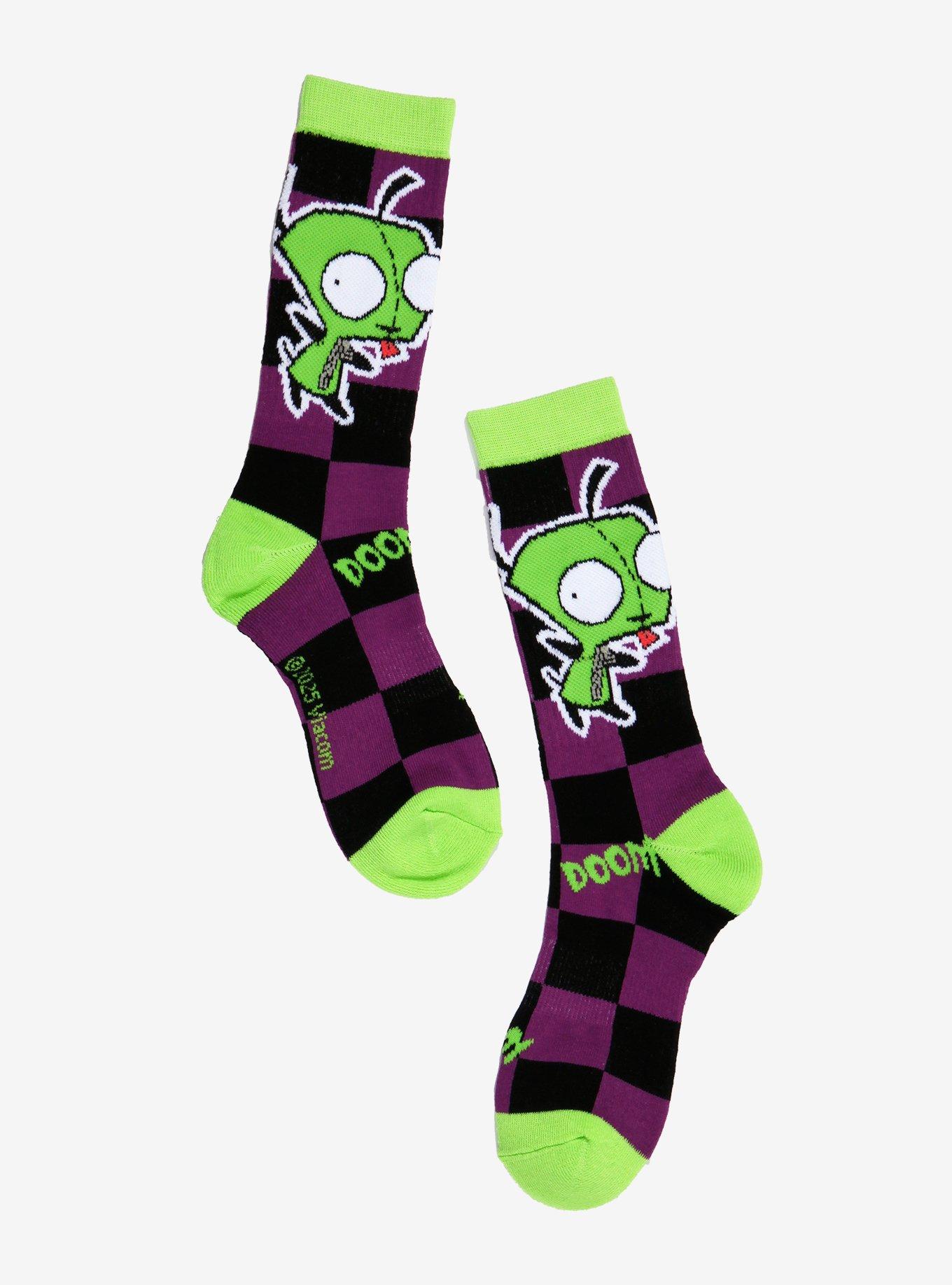 Invader Zim GIR Doom Checkered Crew Socks, , hi-res