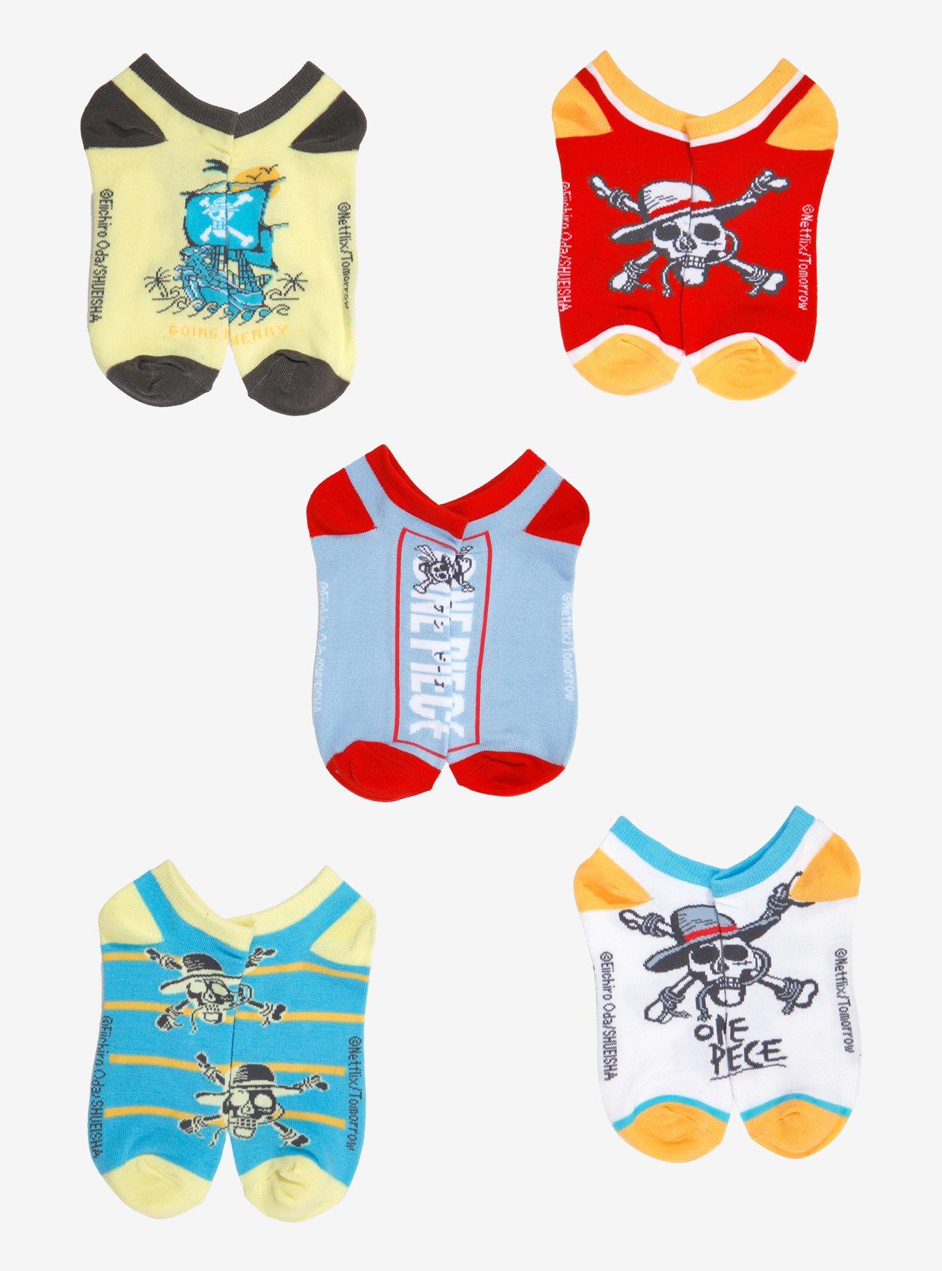 One Piece Straw Hat Icon No-Show Socks 5 Pair, , hi-res