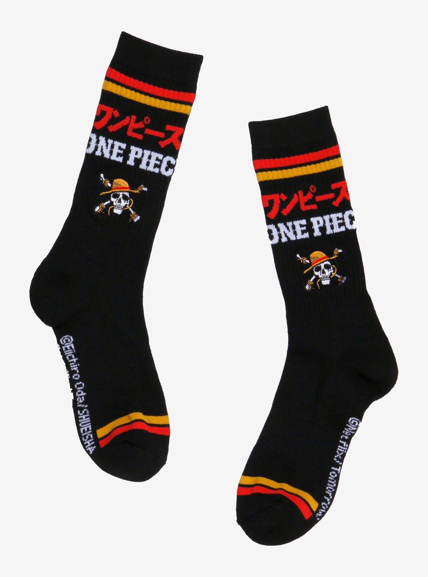 One Piece Jolly Roger Varsity Stripe Crew Socks, , hi-res