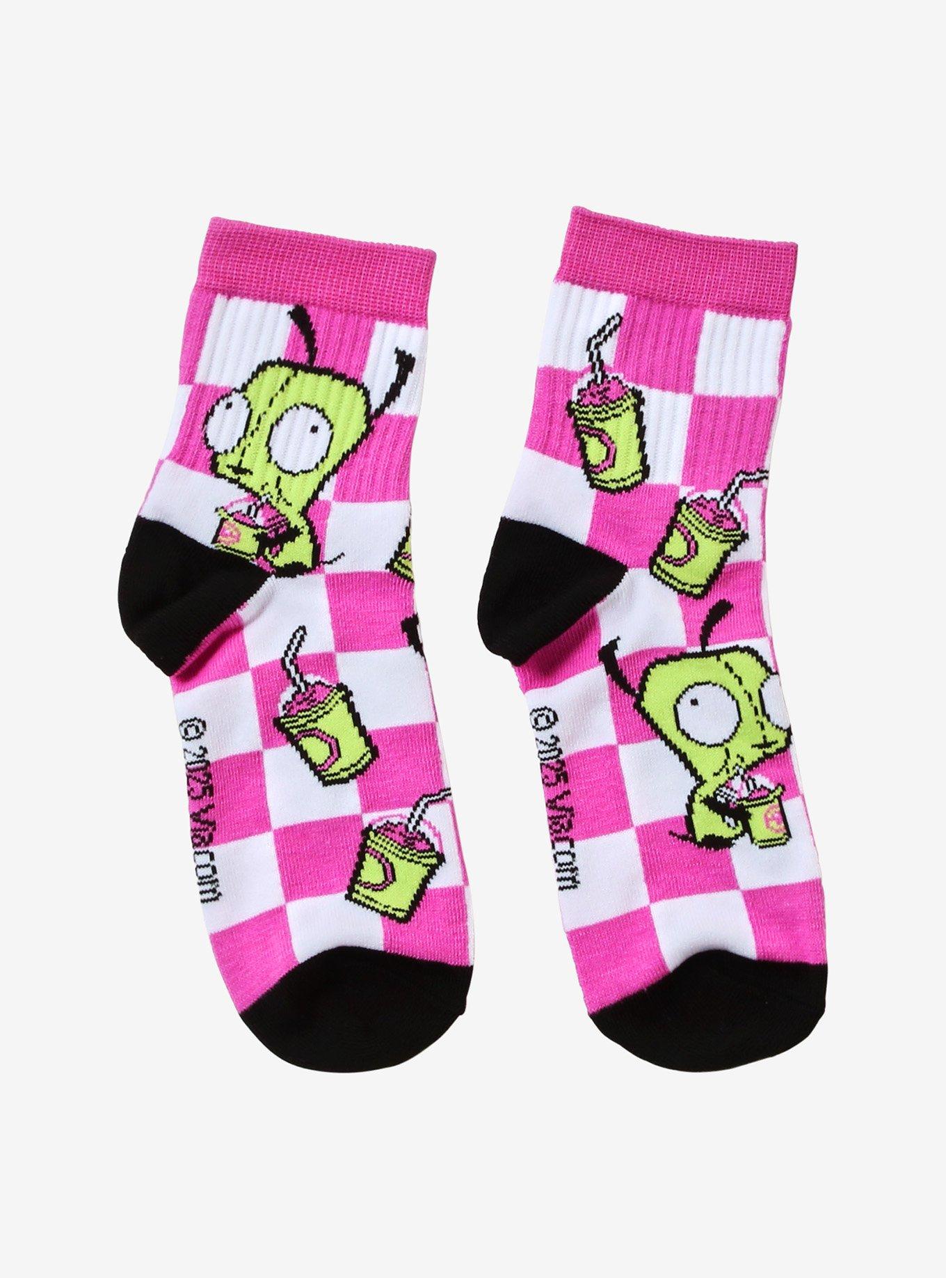 Invader Zim GIR Smoothie Checkered Ankle Socks, , hi-res