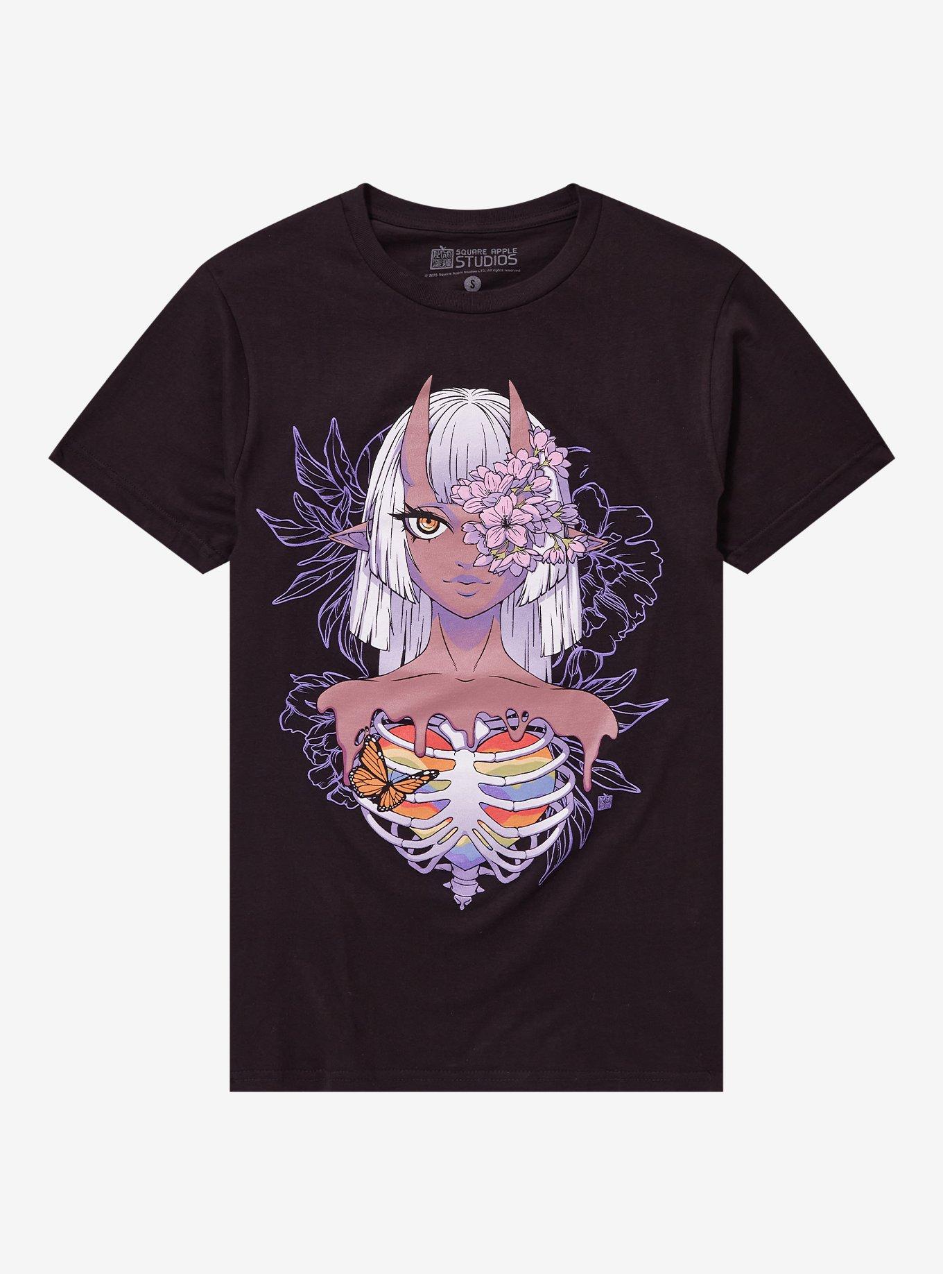 Rainbow Rib Cage Demon Girl T-Shirt By Square Apple Studios, , hi-res