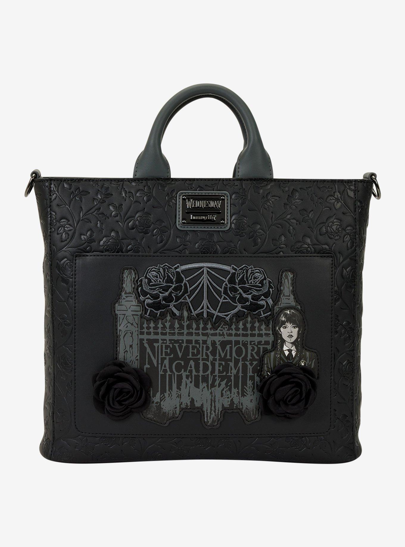 Loungefly Wednesday Black Roses Convertible Tote Bag