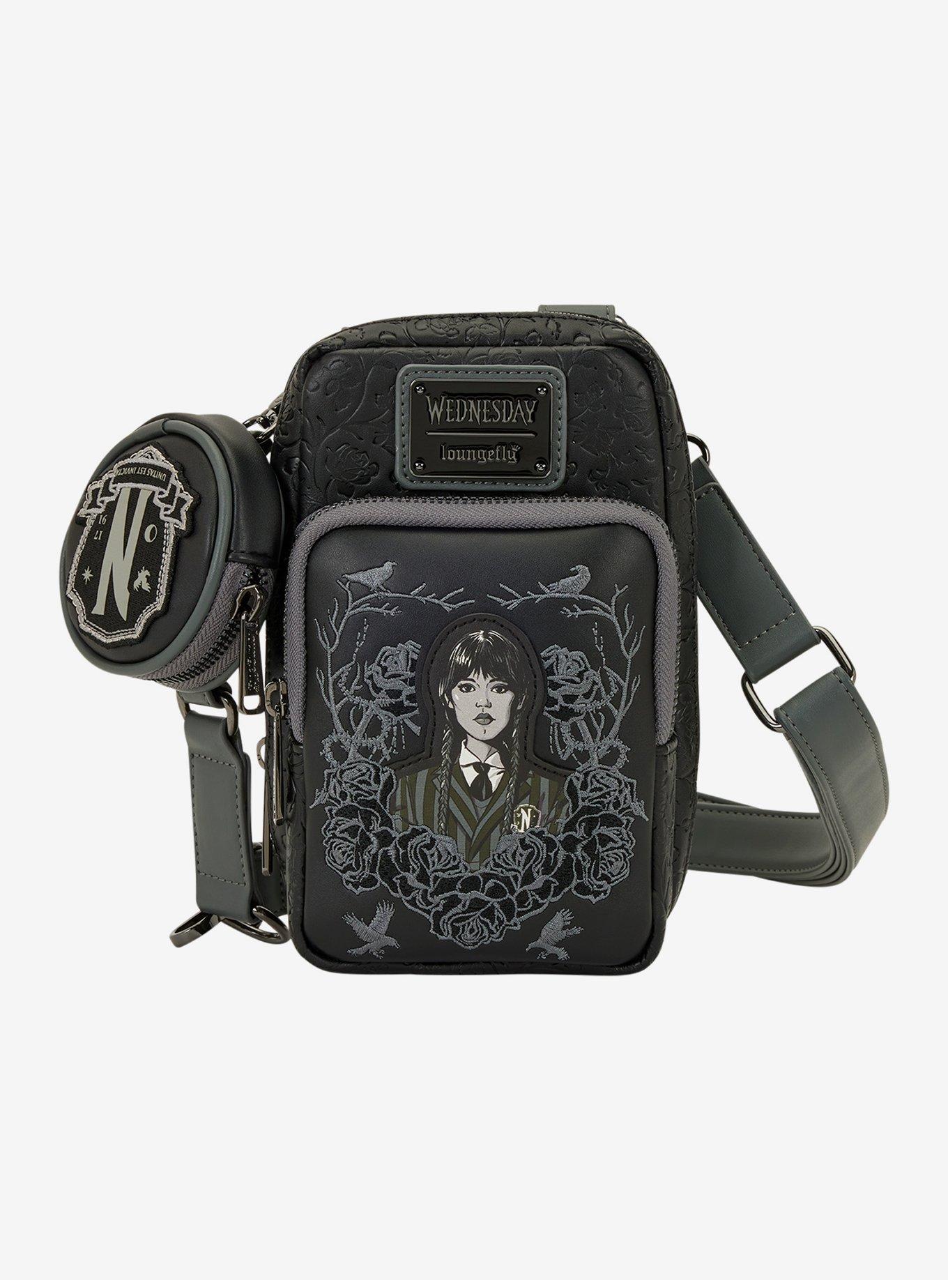 Loungefly Wednesday Black Roses Phone Crossbody Bag