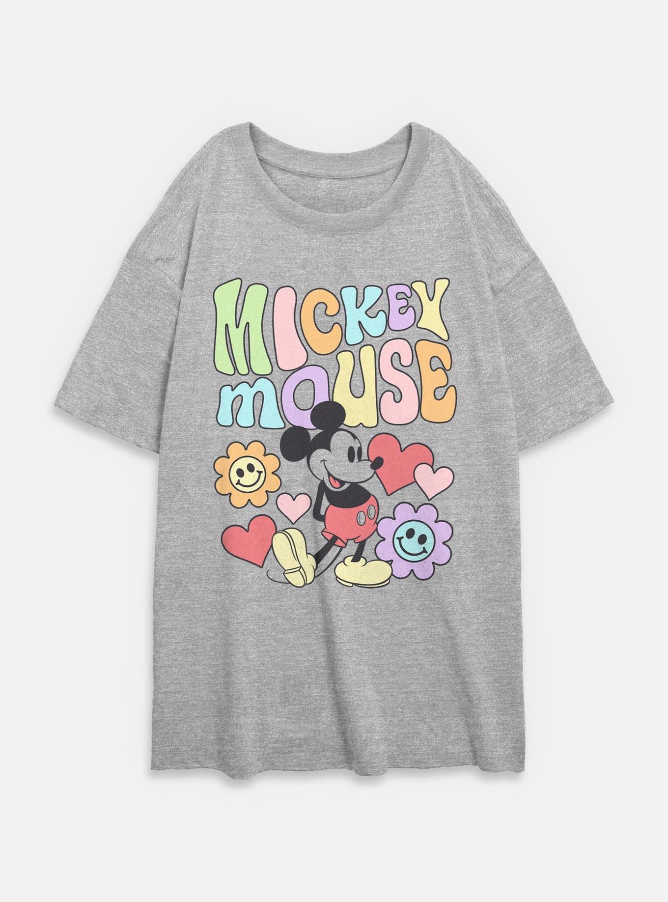 Disney Mickey Mouse Flower Faces Womens Oversized T-Shirt, ATH HTR, hi-res