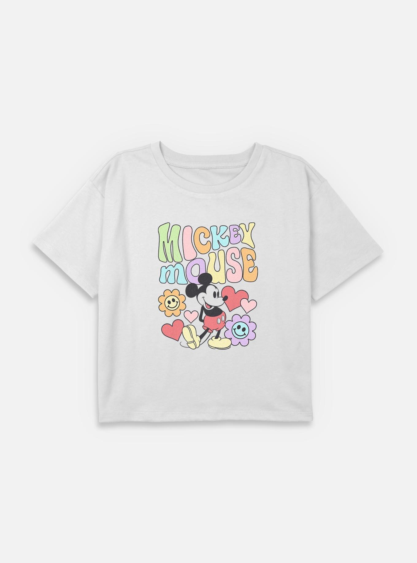 Disney Mickey Mouse Flower Faces Youth Girls Boxy Crop T-Shirt, , hi-res