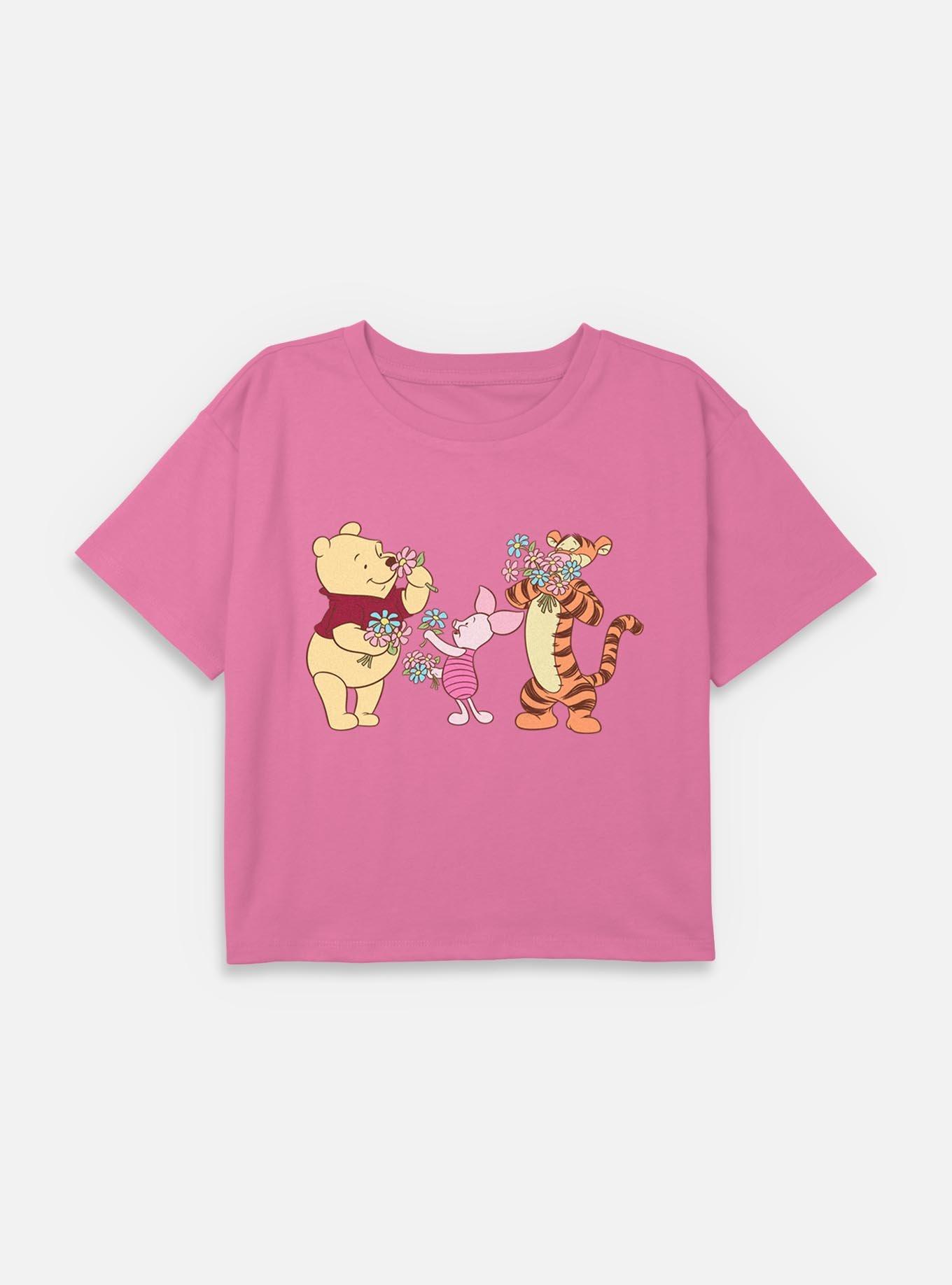 Disney Winnie The Pooh Smelling Flowers Youth Girls Boxy Crop T-Shirt, , hi-res