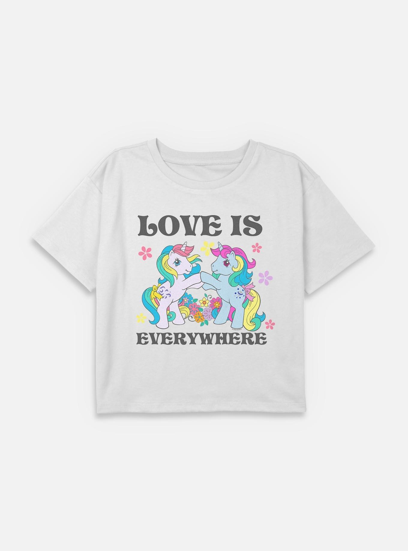 My Little Pony Made In The 80s Girls Slouchy Sweatshirt Love Is Everywhere Flowers Youth Girls Boxy Crop T-Shirt, , hi-res