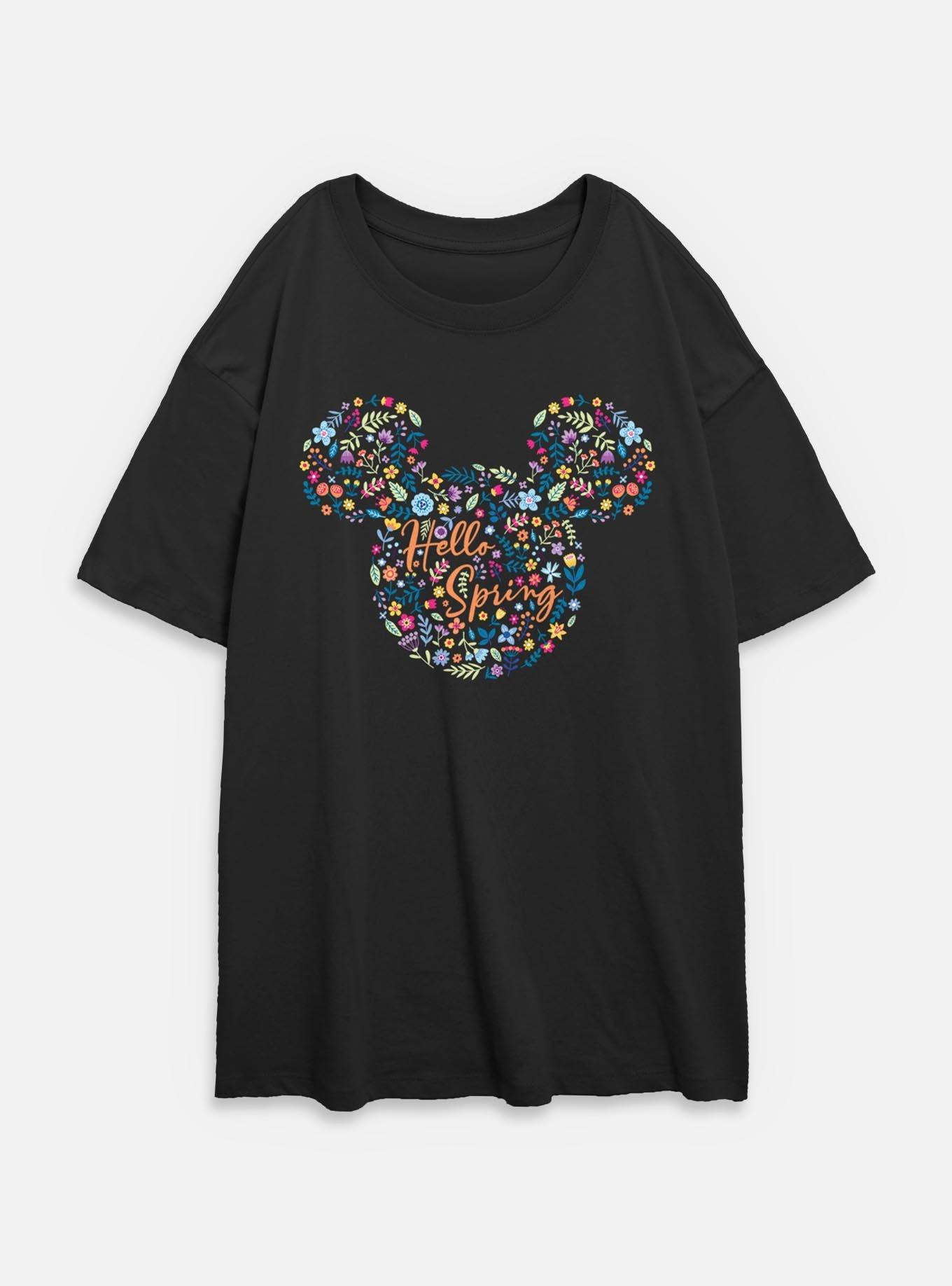 Disney Mickey Mouse Hello Spring Floral Ears  Womens Oversized T-Shirt, BLACK, hi-res