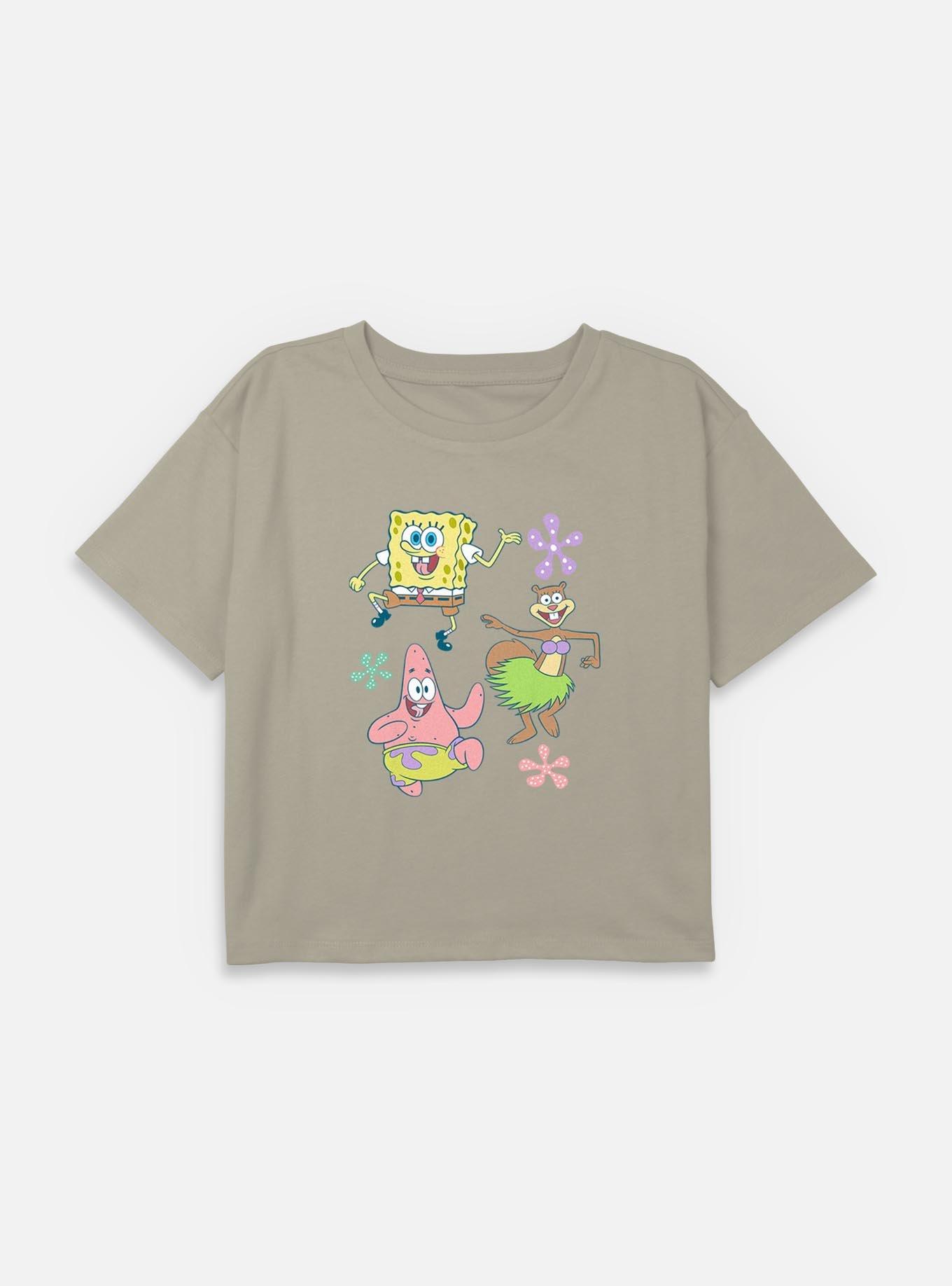 Spongebob Squarepants Floral Vibing  Youth Girls Boxy Crop T-Shirt, , hi-res
