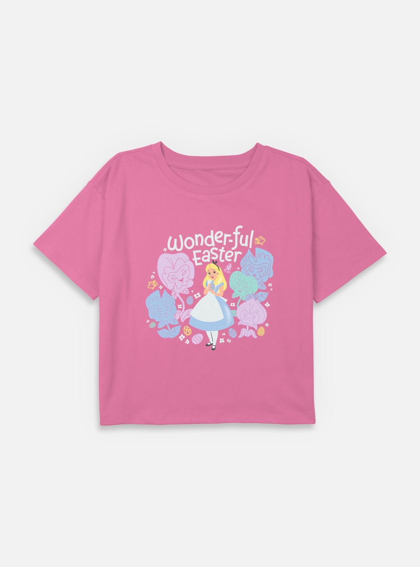 Disney Alice in Wonderland Cheshire Cat's Way Girls T-Shirt Wonderful Easter Youth Girls Boxy Crop T-Shirt