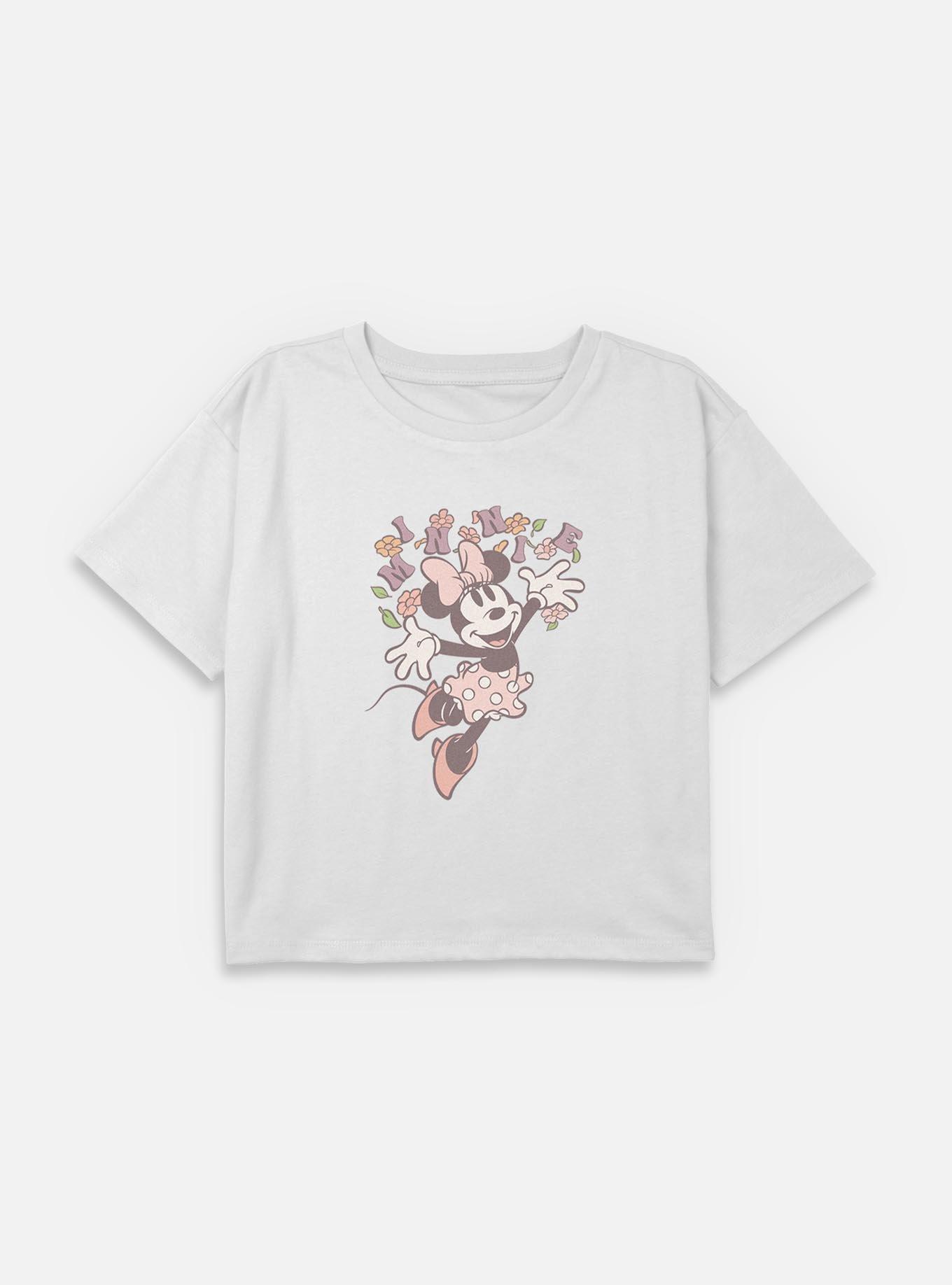 Disney Minnie Mouse Happy Flowers Youth Girls Boxy Crop T-Shirt, , hi-res
