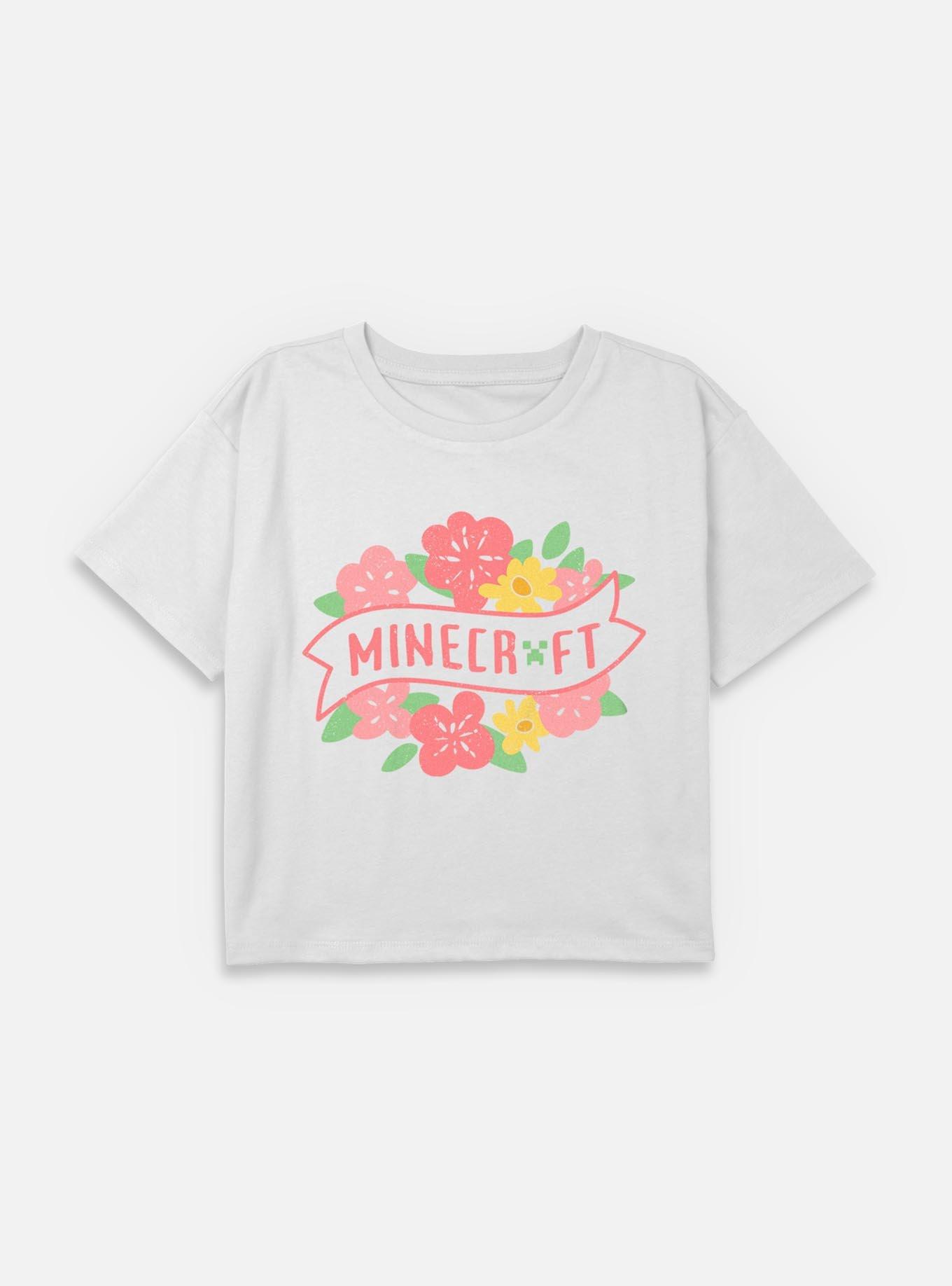 Minecraft Drowned But Not Out T-Shirt Spring Flowers Youth Girls Boxy Crop T-Shirt, , hi-res