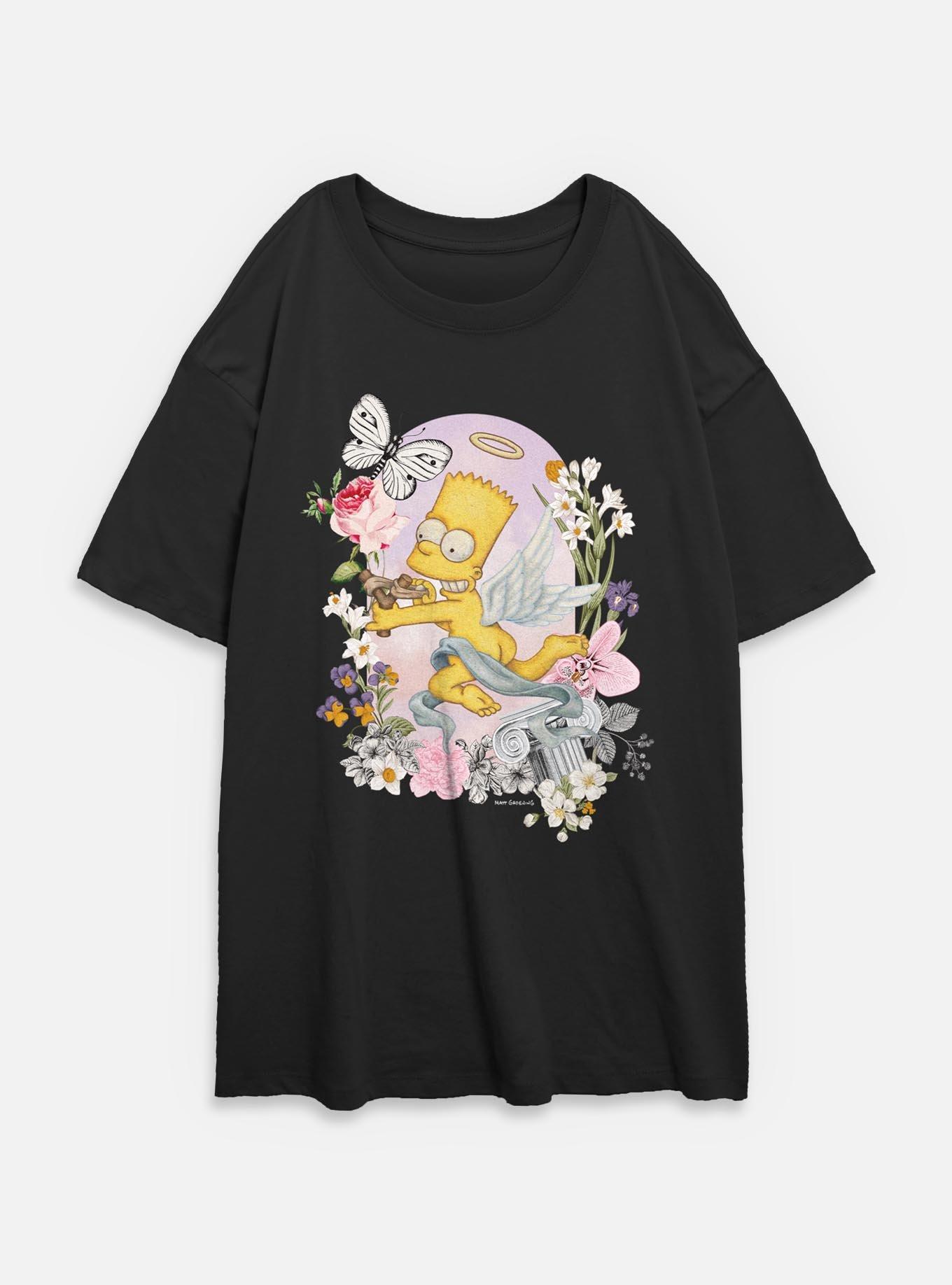 The Simpsons Cherub Bart Floral Spring Womens Oversized T-Shirt, BLACK, hi-res