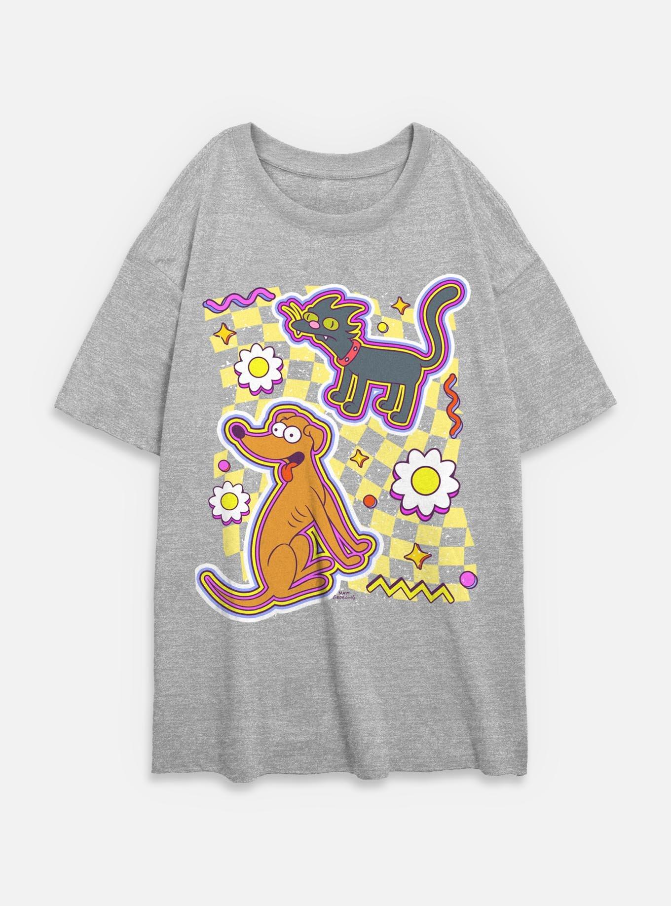 The Simpsons Cat Dog Floral Womens Oversized T-Shirt, , hi-res