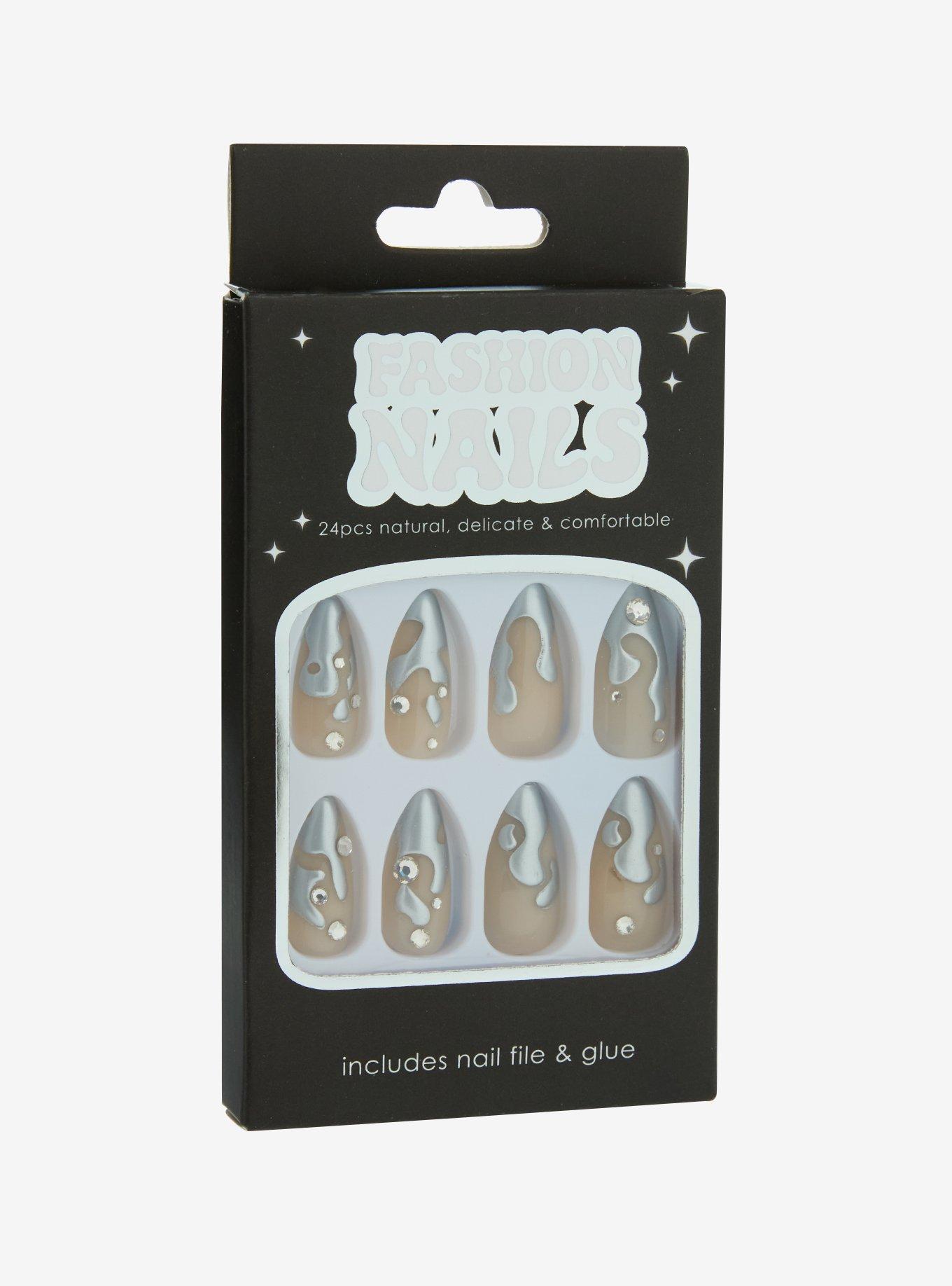 Abstract Chrome Press-On Nail Set, , hi-res